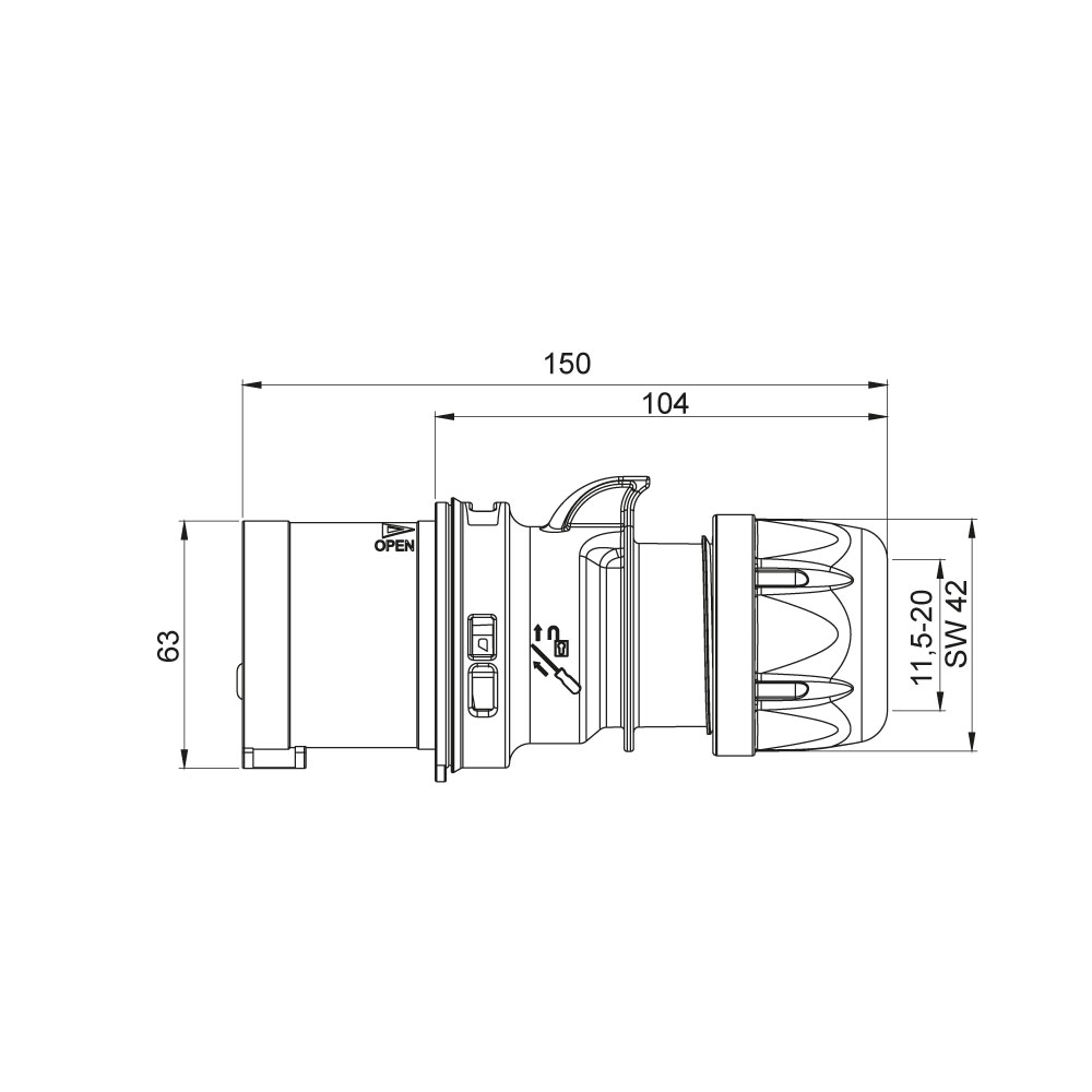 Mete EnerjiMete 4X32A. IP44 Düz Fiş 3P+E
