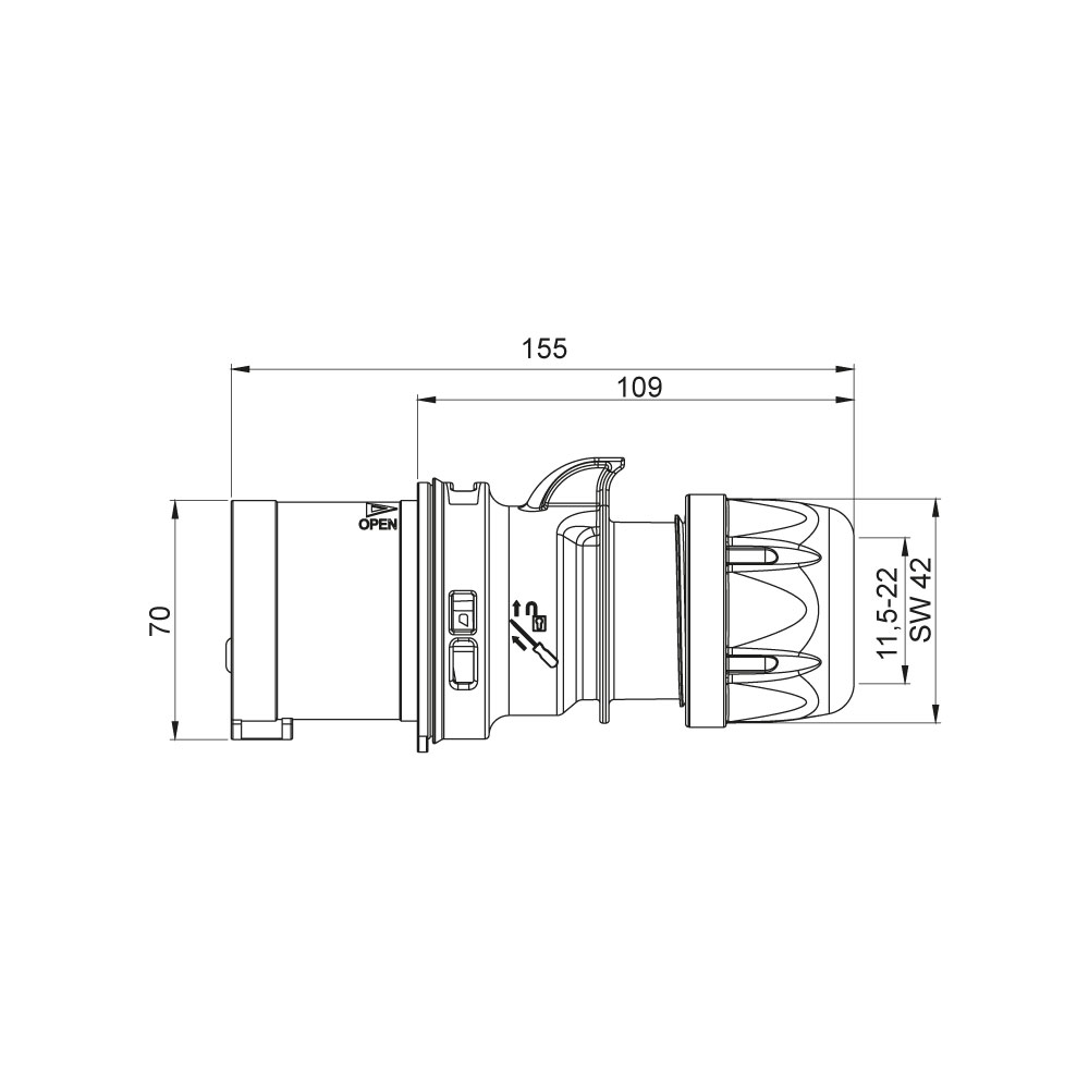 Mete EnerjiMete 5X32A. IP44 Düz Fiş 3P+N+E