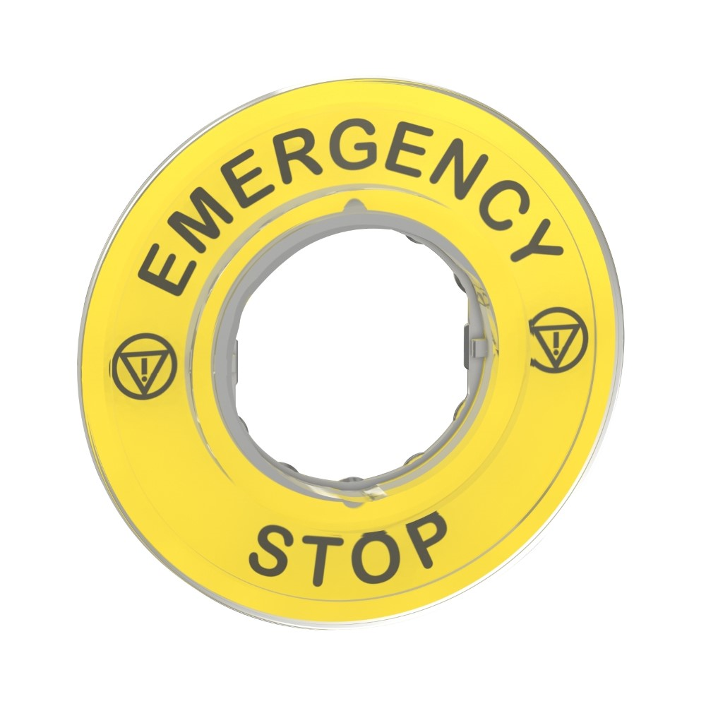 SchneiderSchneider ZBY9320 Legend Holder Ø60 For Emergency Stop, Plastic, Yellow, Marked Emergency Stop