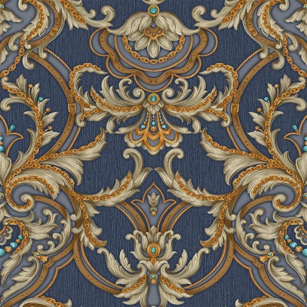 Adawall Seyyah 1308-5 Klasik Damask Mavi Duvar Kağıdı