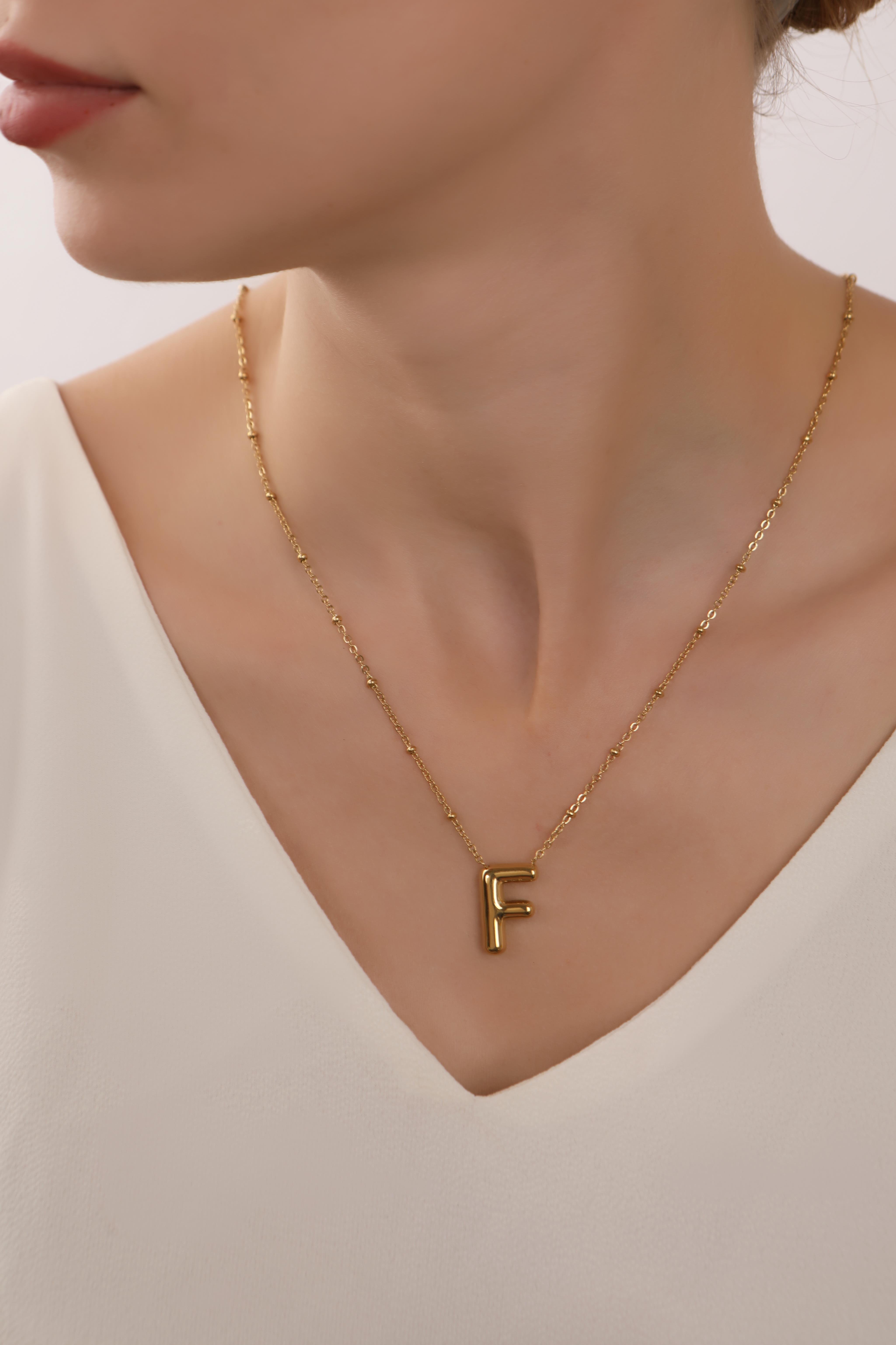 Altın Kaplama Çelik Balon Harf Kolye