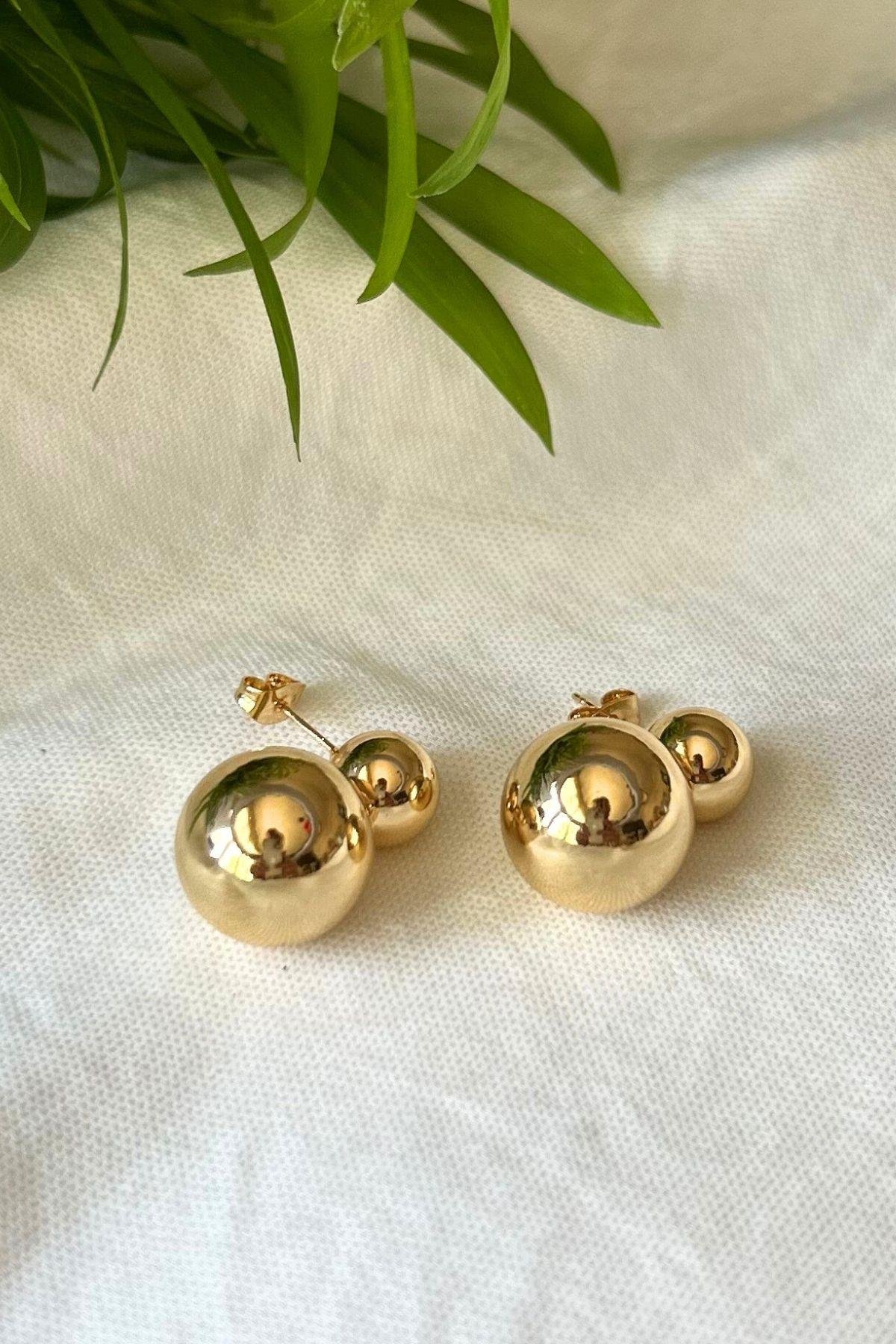 Altın Kaplama Çelik İkili Top Küpe