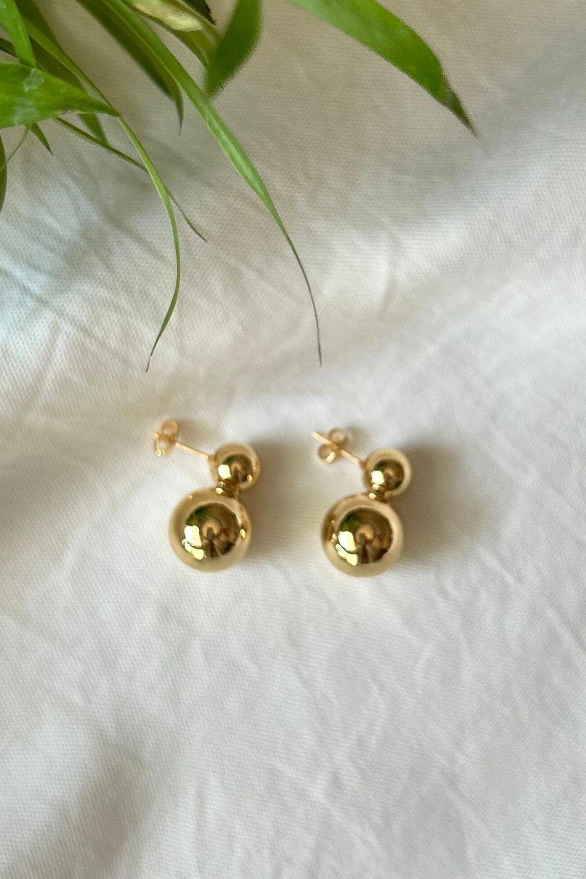 Altın Kaplama Çelik İkili Top Küpe