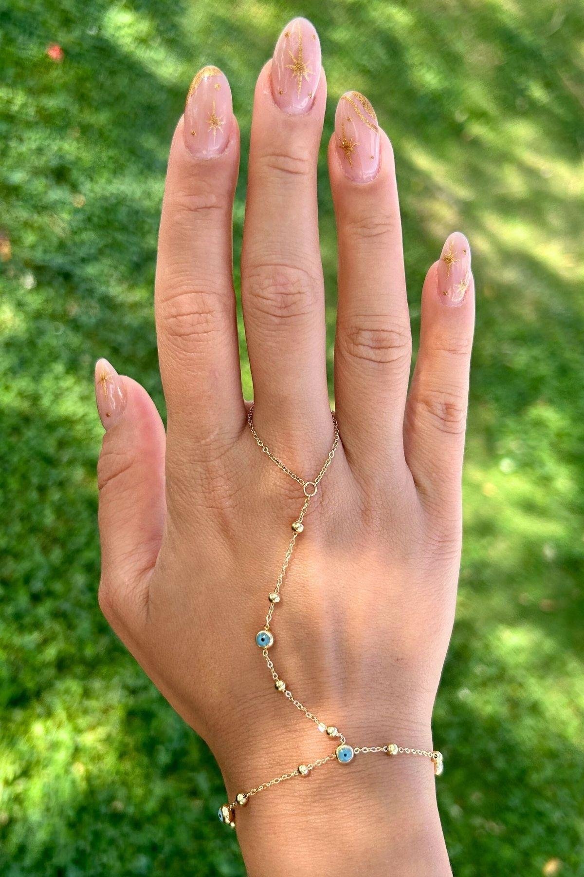 Altın Kaplama Çelik Nazar Boncuklu Şahmaran Bileklik