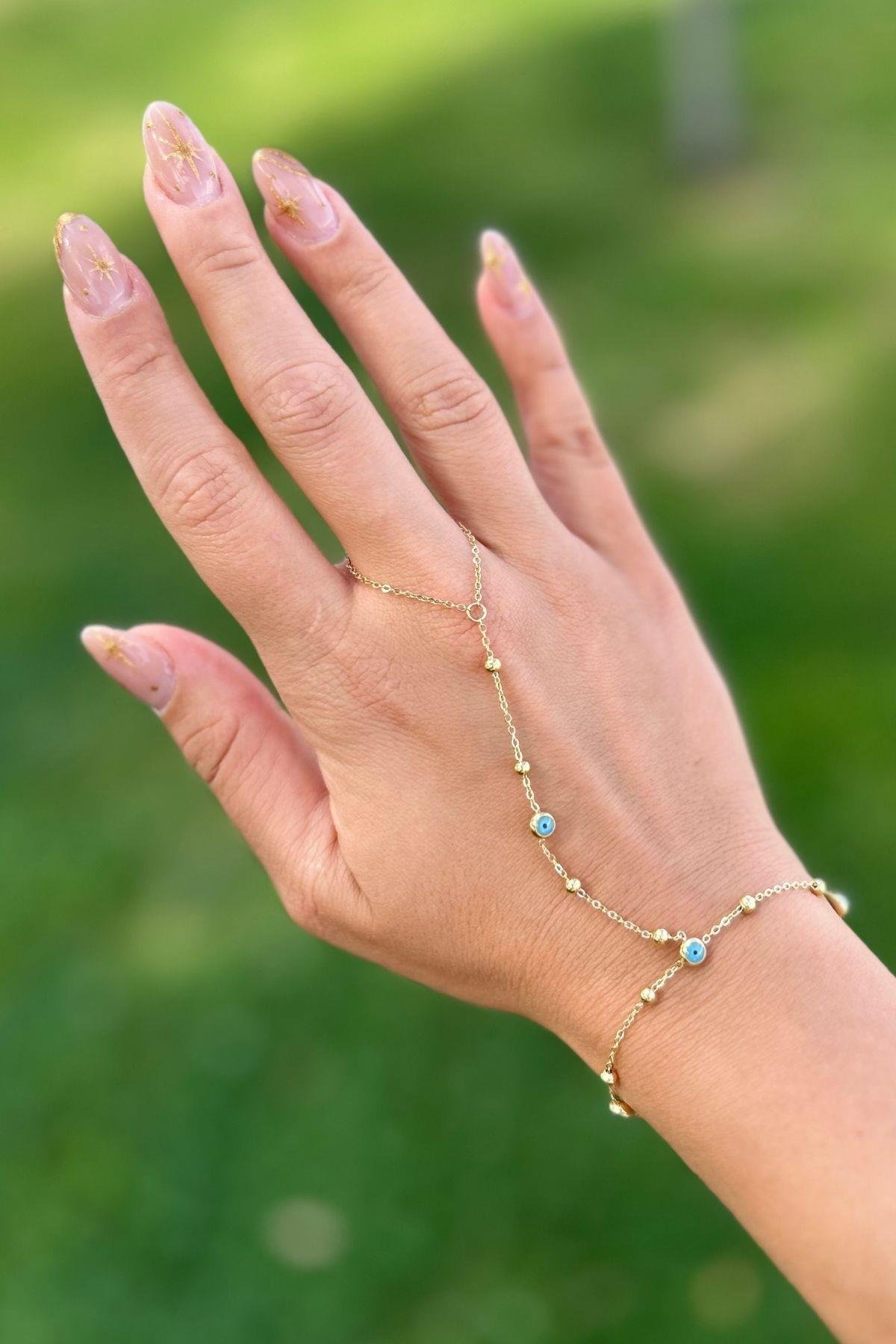 Altın Kaplama Çelik Nazar Boncuklu Şahmaran Bileklik