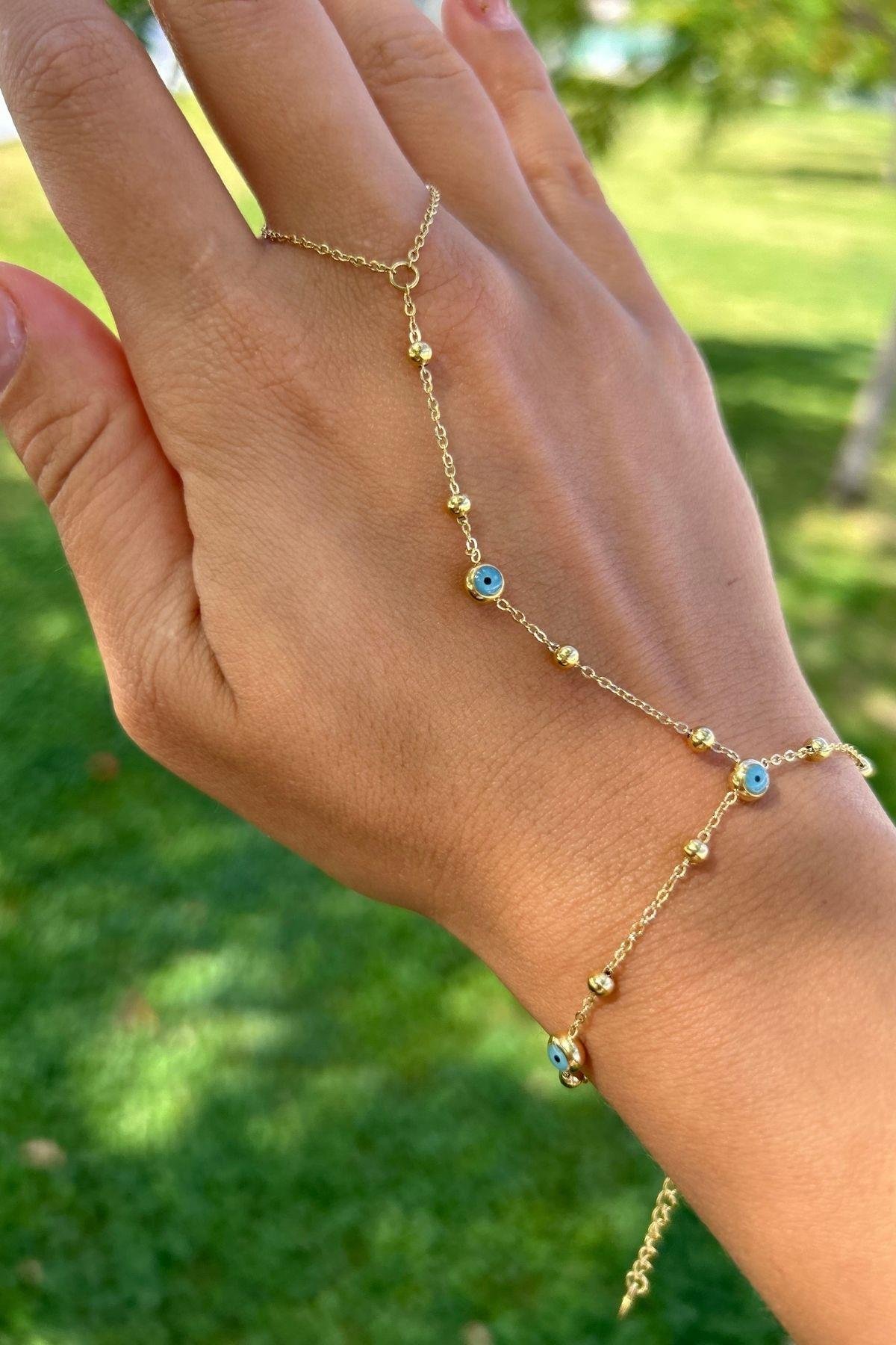 Altın Kaplama Çelik Nazar Boncuklu Şahmaran Bileklik