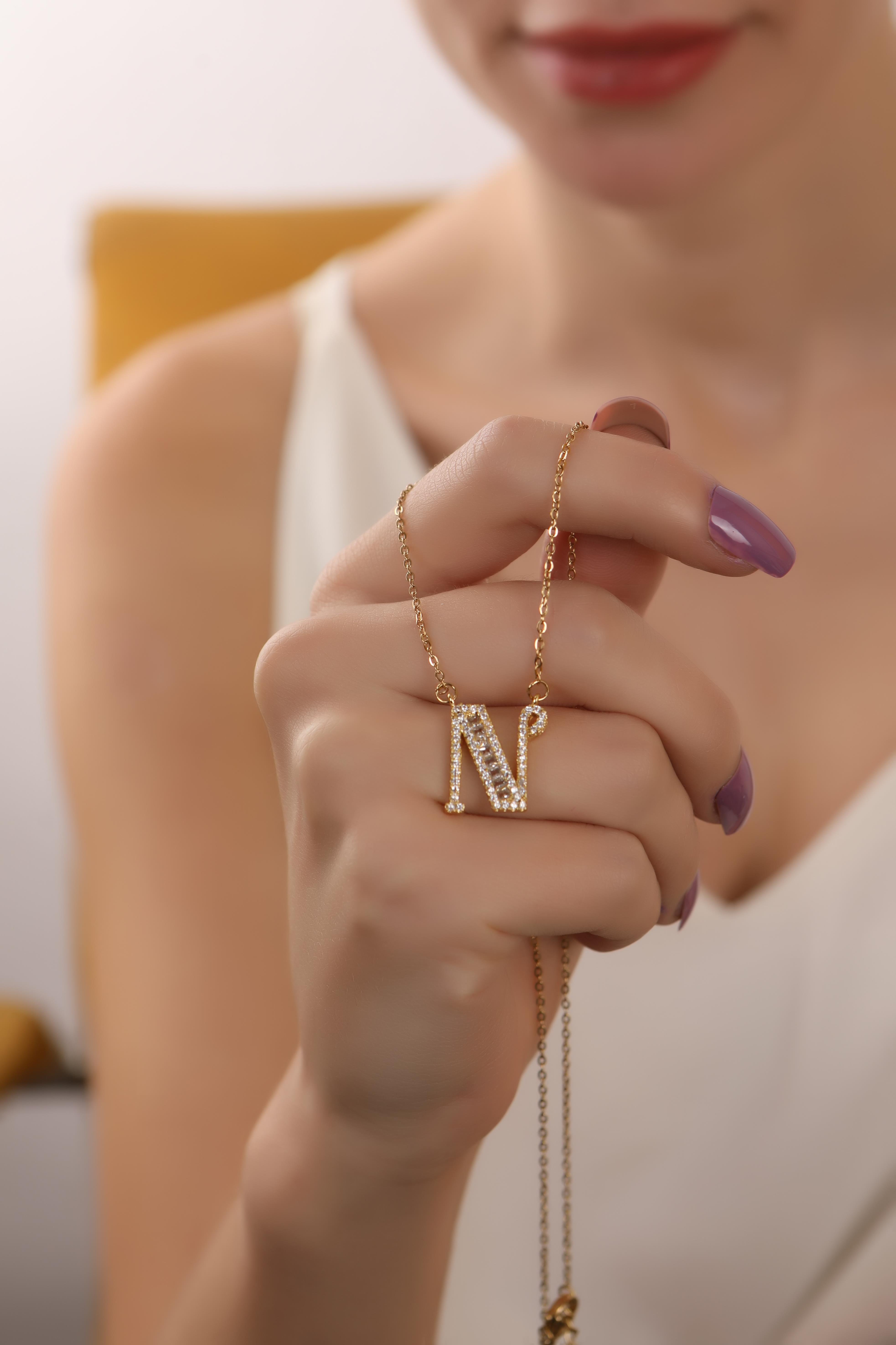 Altın Kaplama Çelik Zirkon Taşlı Harf Kolye