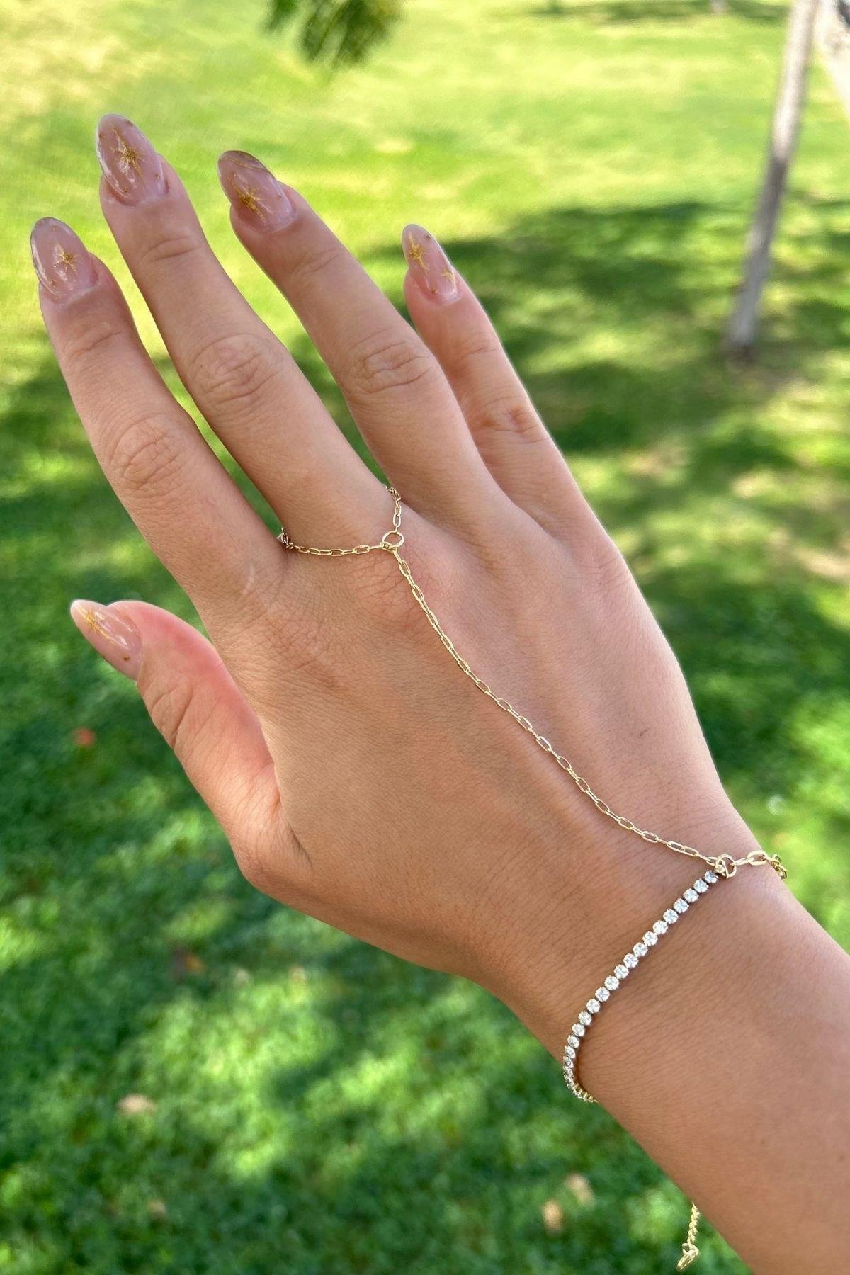 Altın Kaplama Çelik Zirkon Taşlı Su Yolu Zincir Detaylı Şahmaran Bileklik