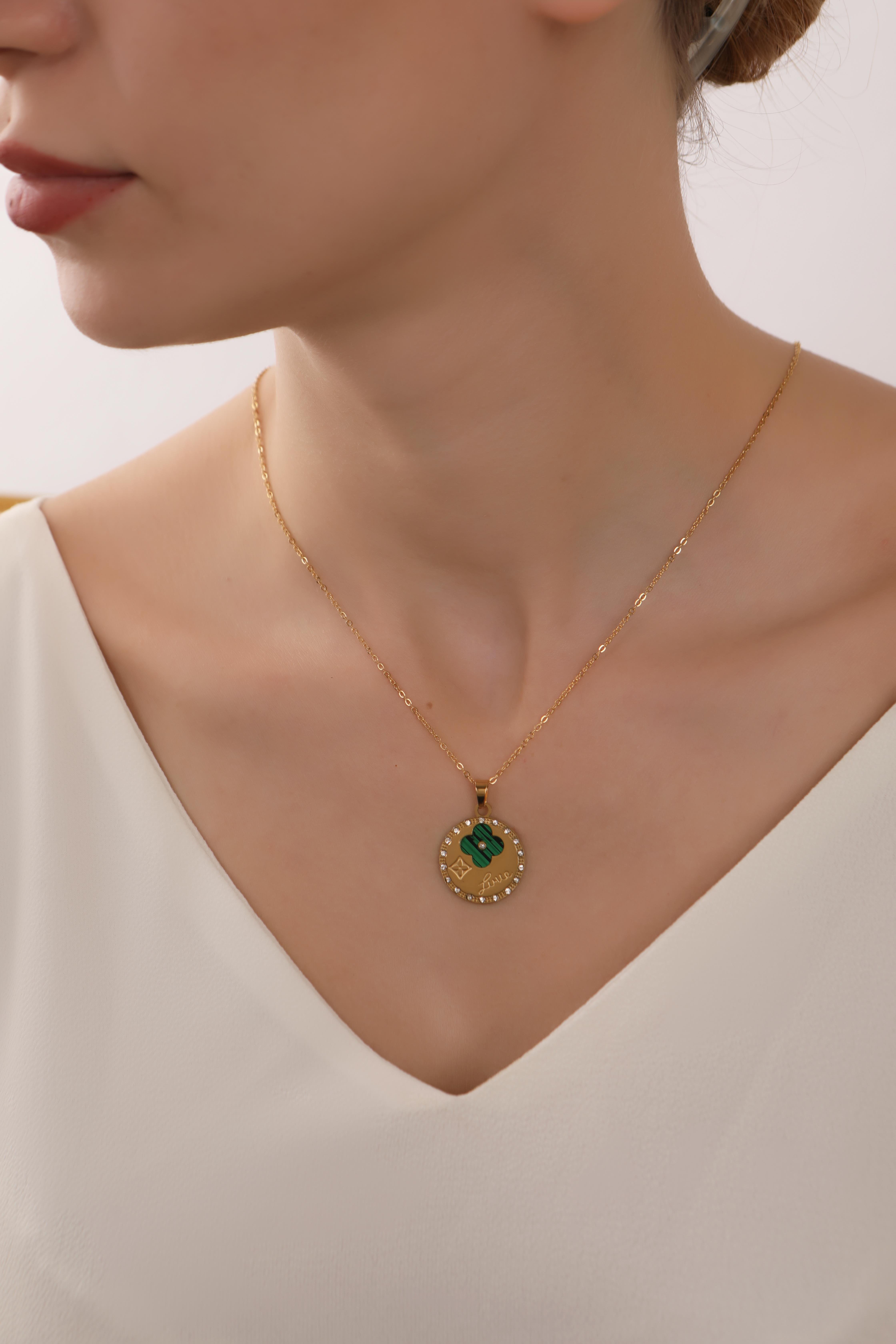 Gold Plated Gold Plate Clover Detailed Steel Chain Necklace