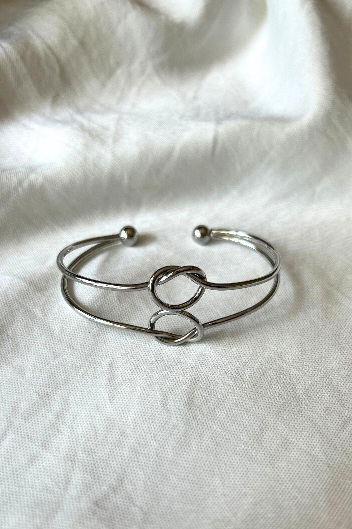 Altın Kaplama Gümüş Renk Çift Düğüm Bilezik