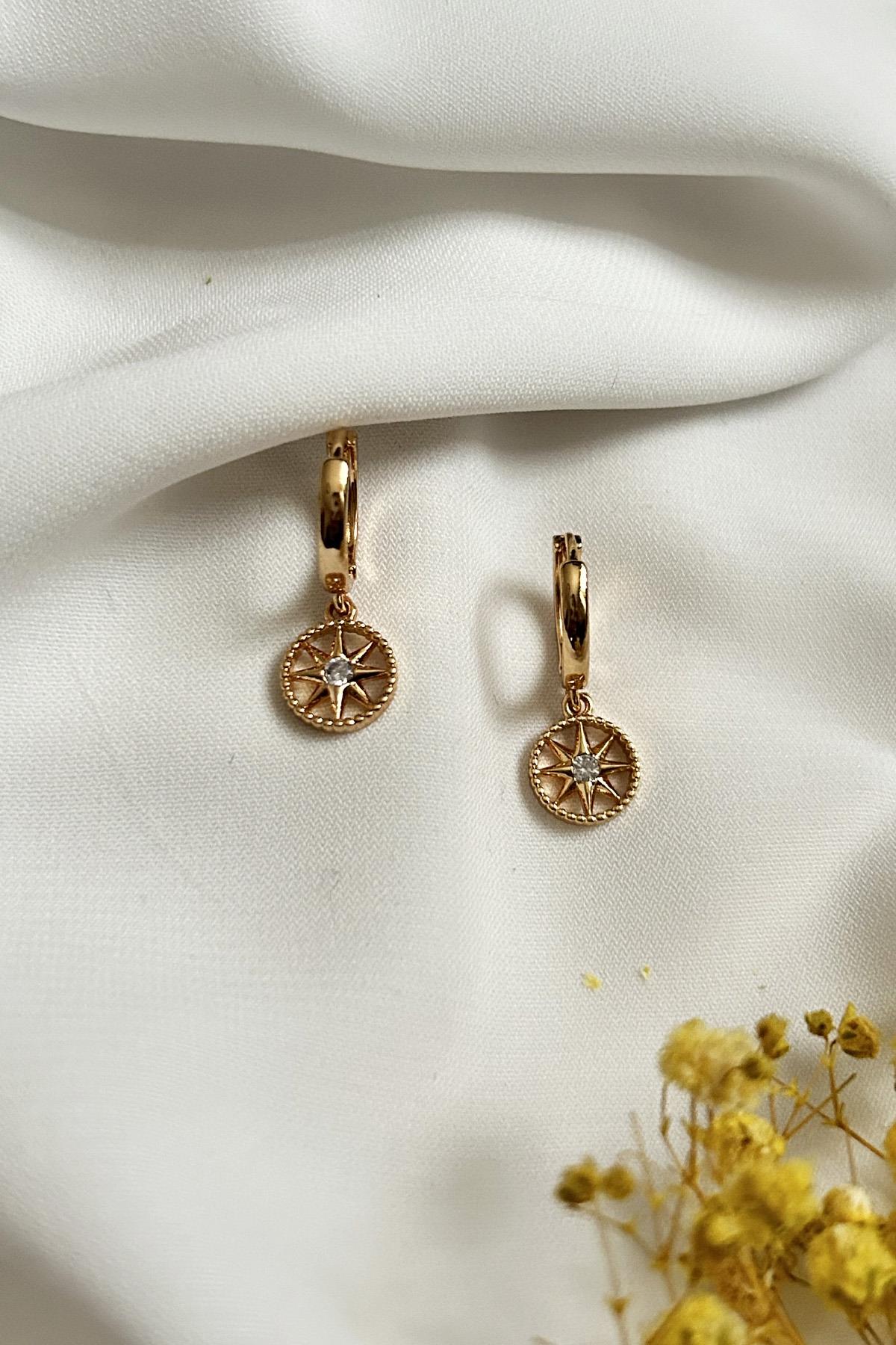 Gold Plated Ring Star Dangle Steel Earrings