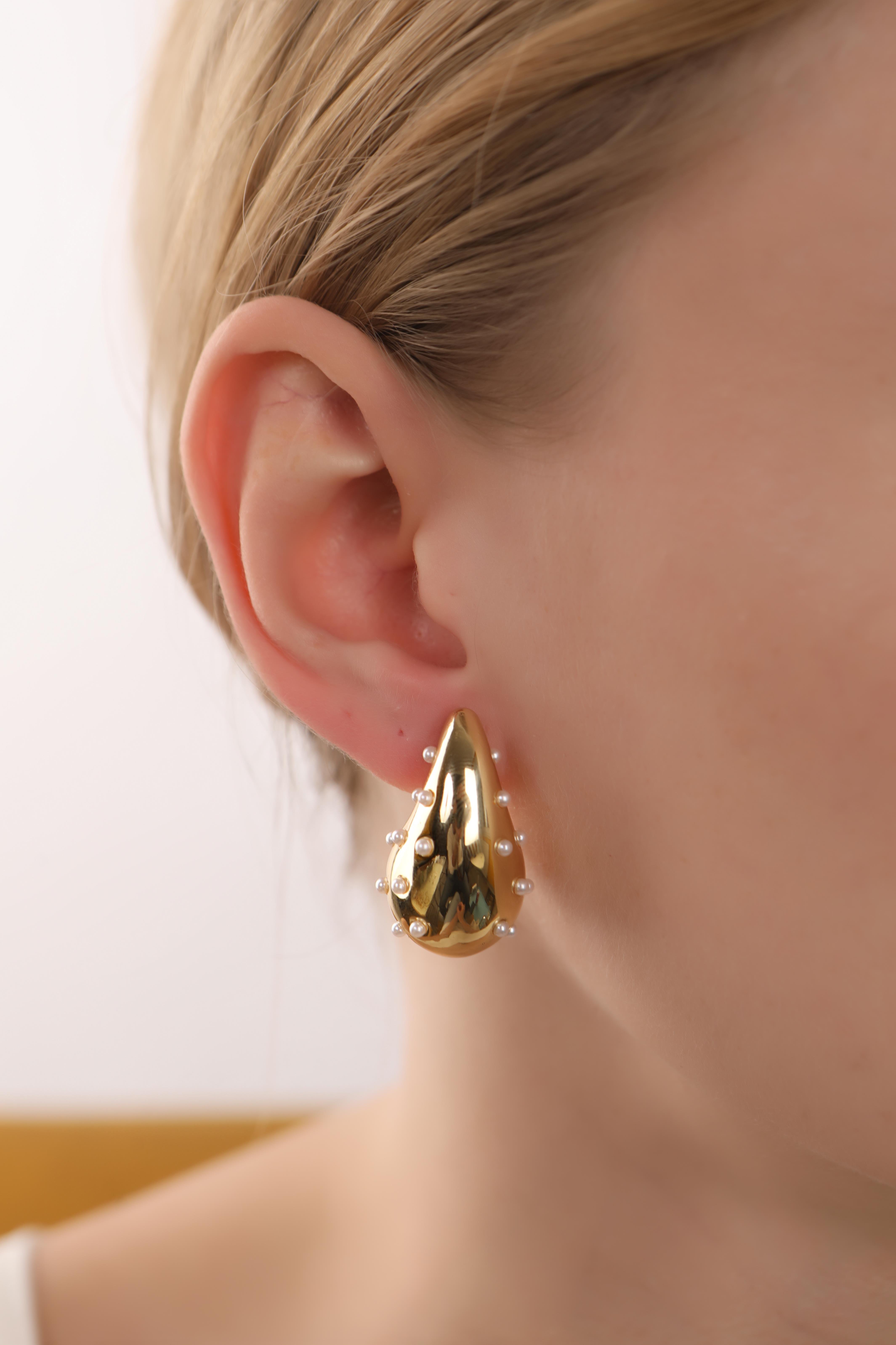 Altın Kaplama İnci Detaylı Bottega Küpe