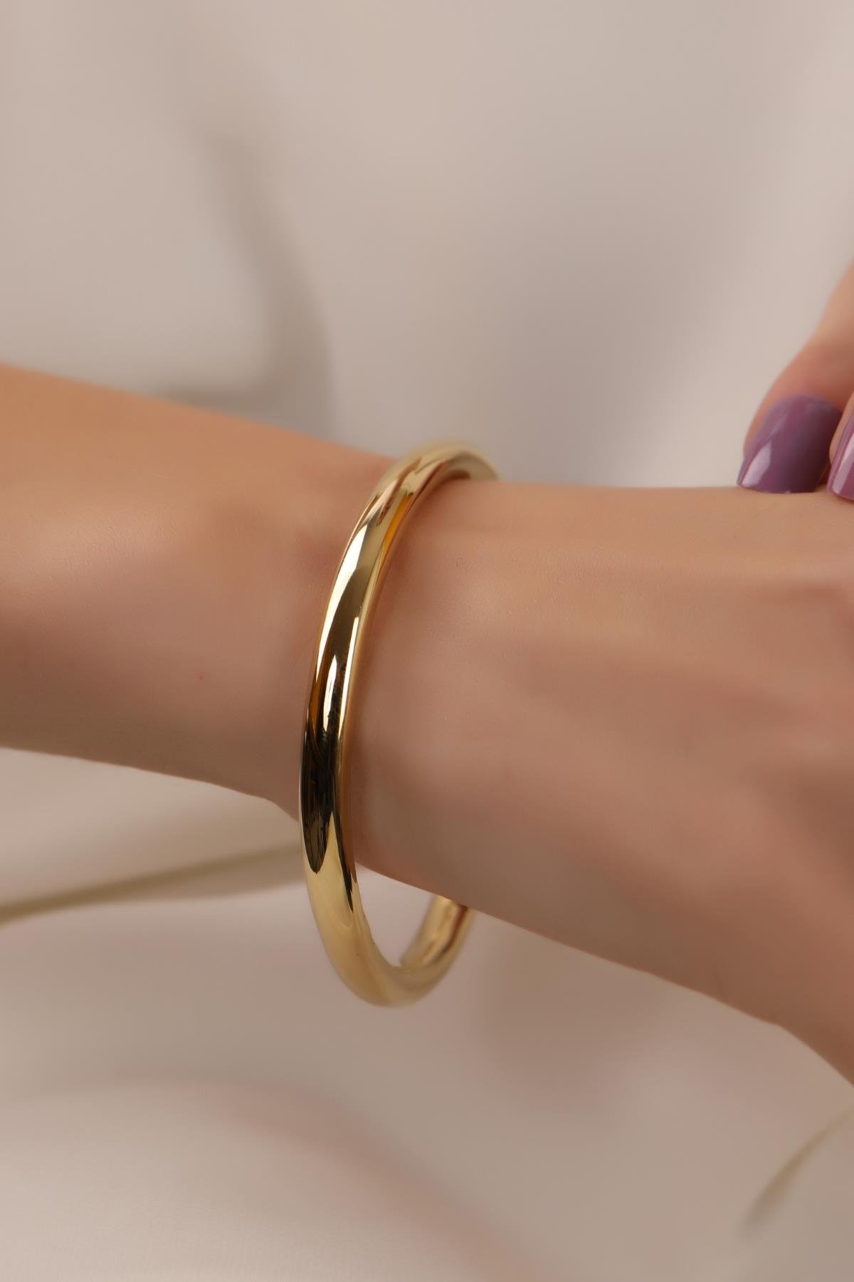 Altın Kaplama Kalın Geçmeli Çelik Bilezik