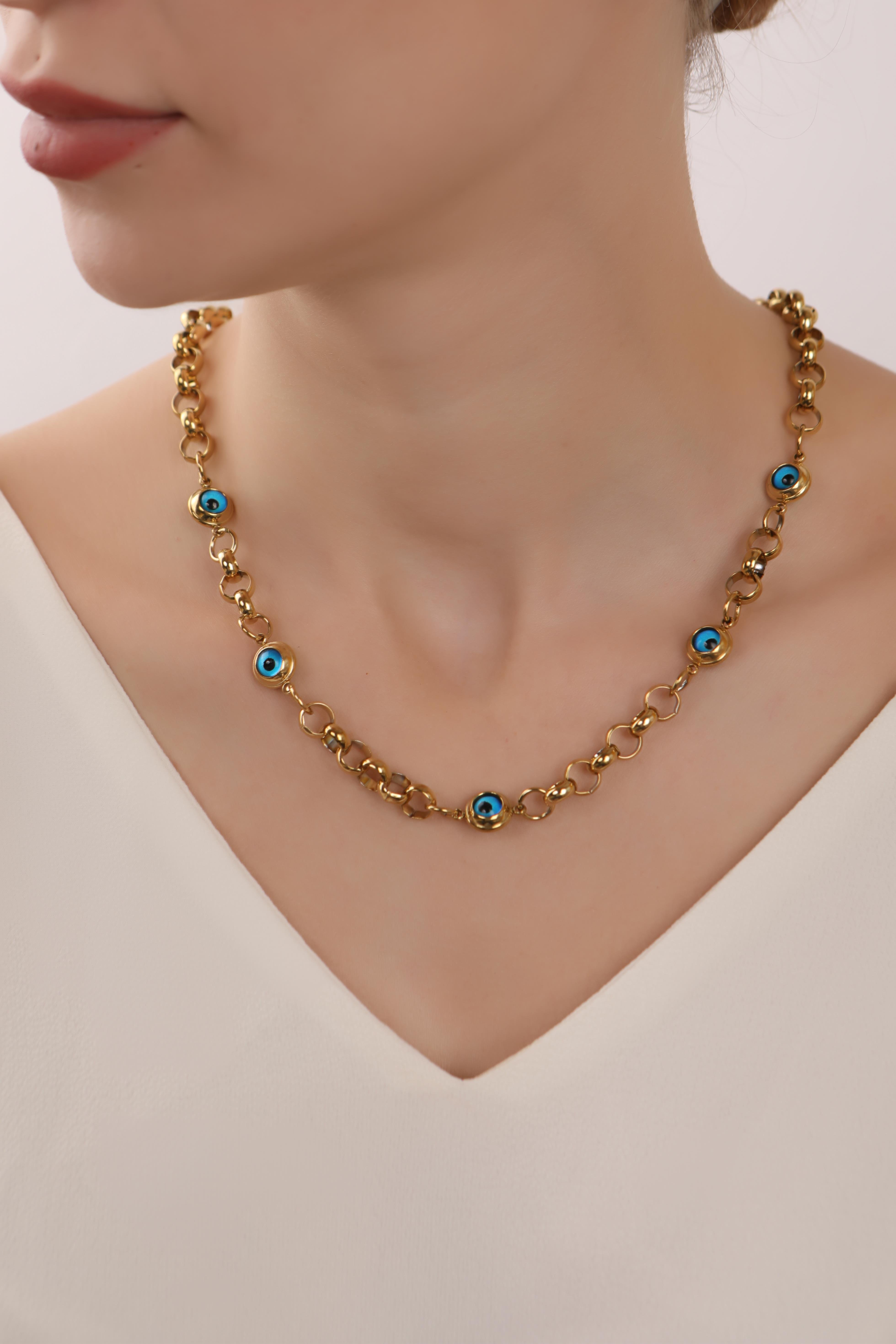 Altın Kaplama Nazar Boncuklu Çelik Kolye