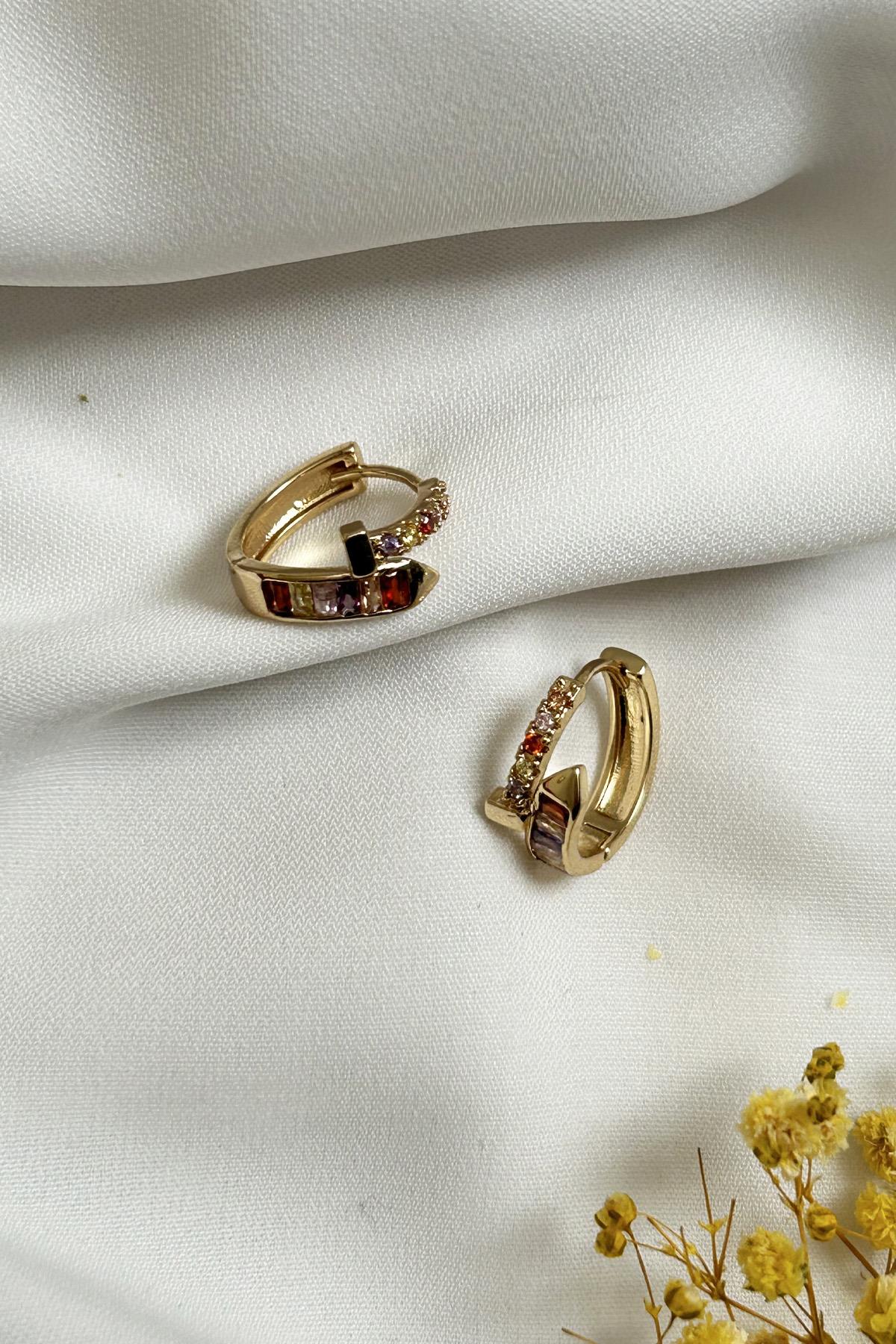 Gold Plated Colorful Zircon Stone Stud Earrings