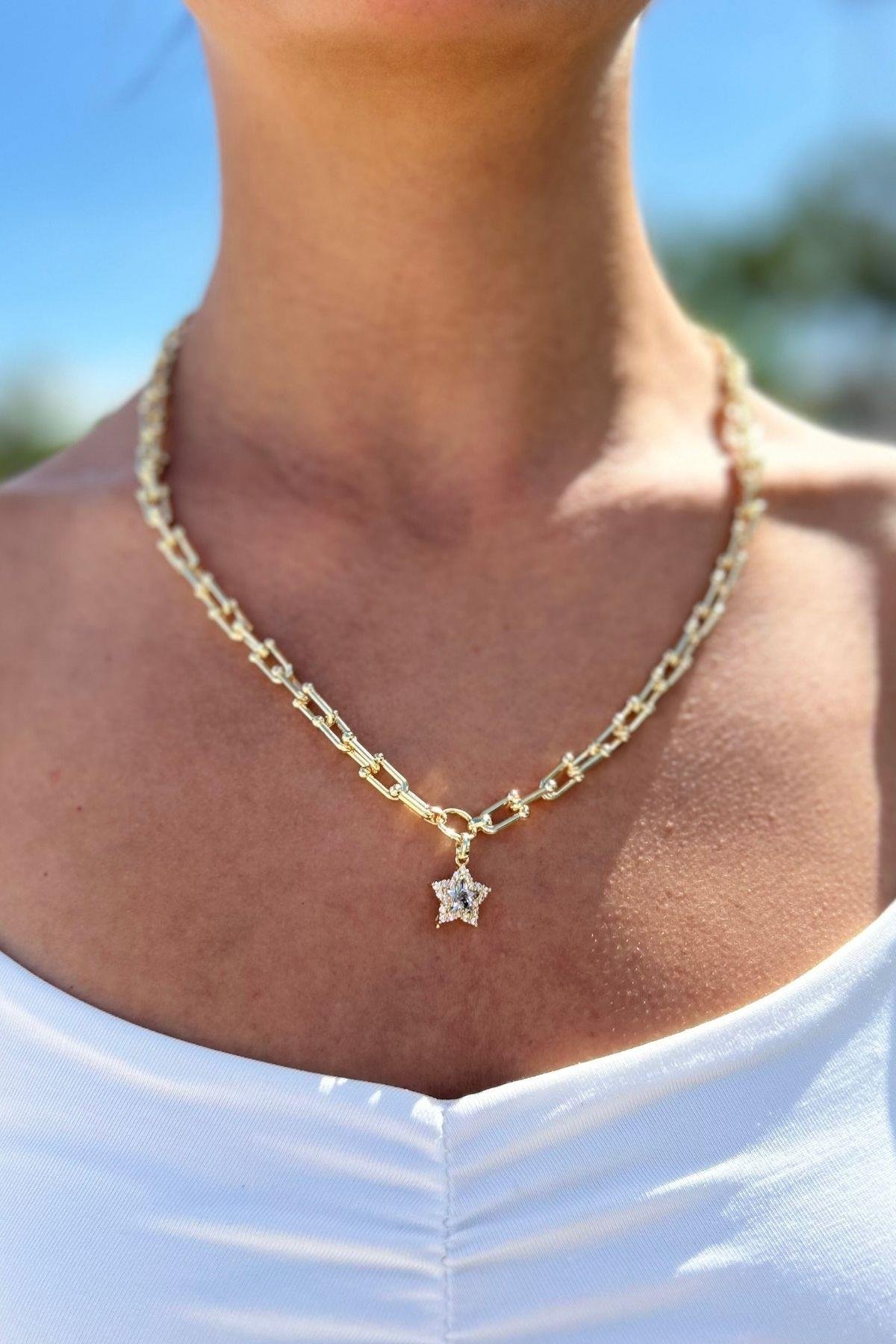 Altın Kaplama Vip Yıldız Uçlu Tiffany Kolye