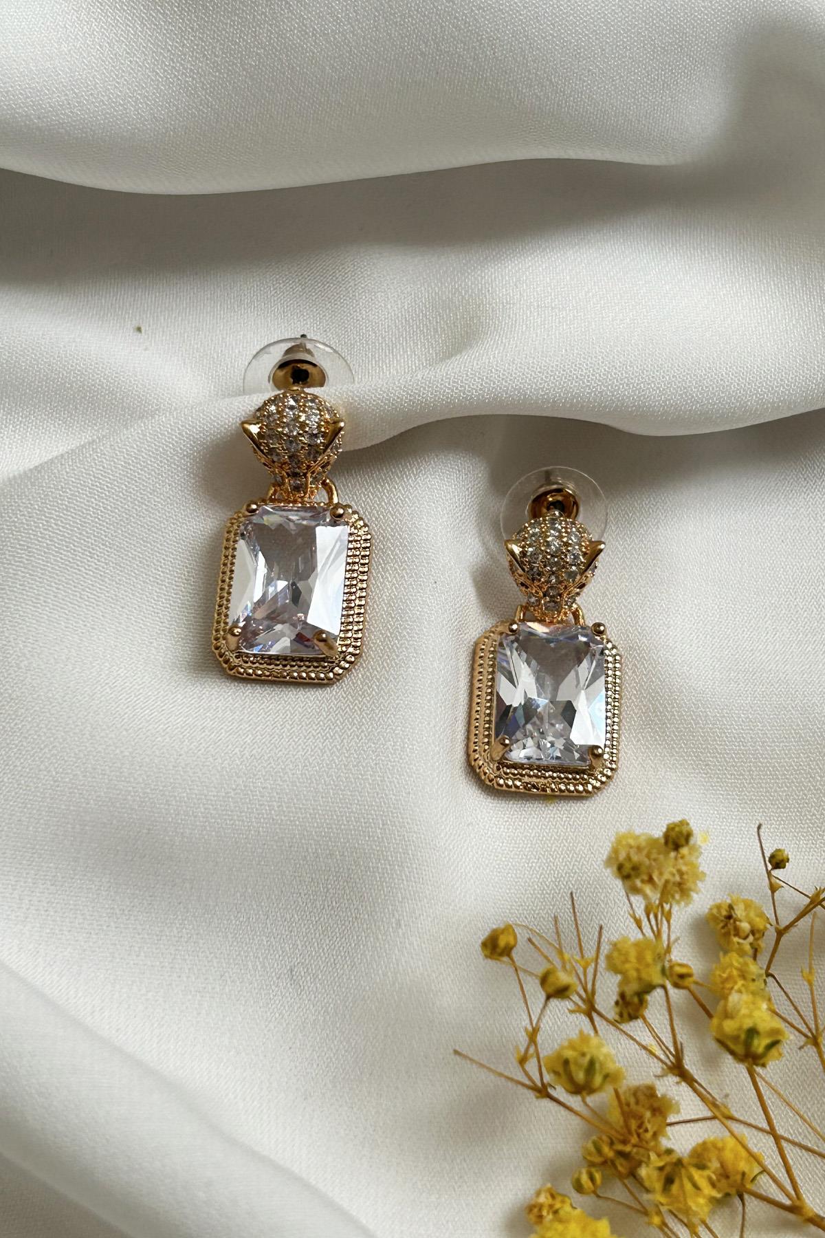 Gold Plated Zircon Stone Dangling Tiger Earrings