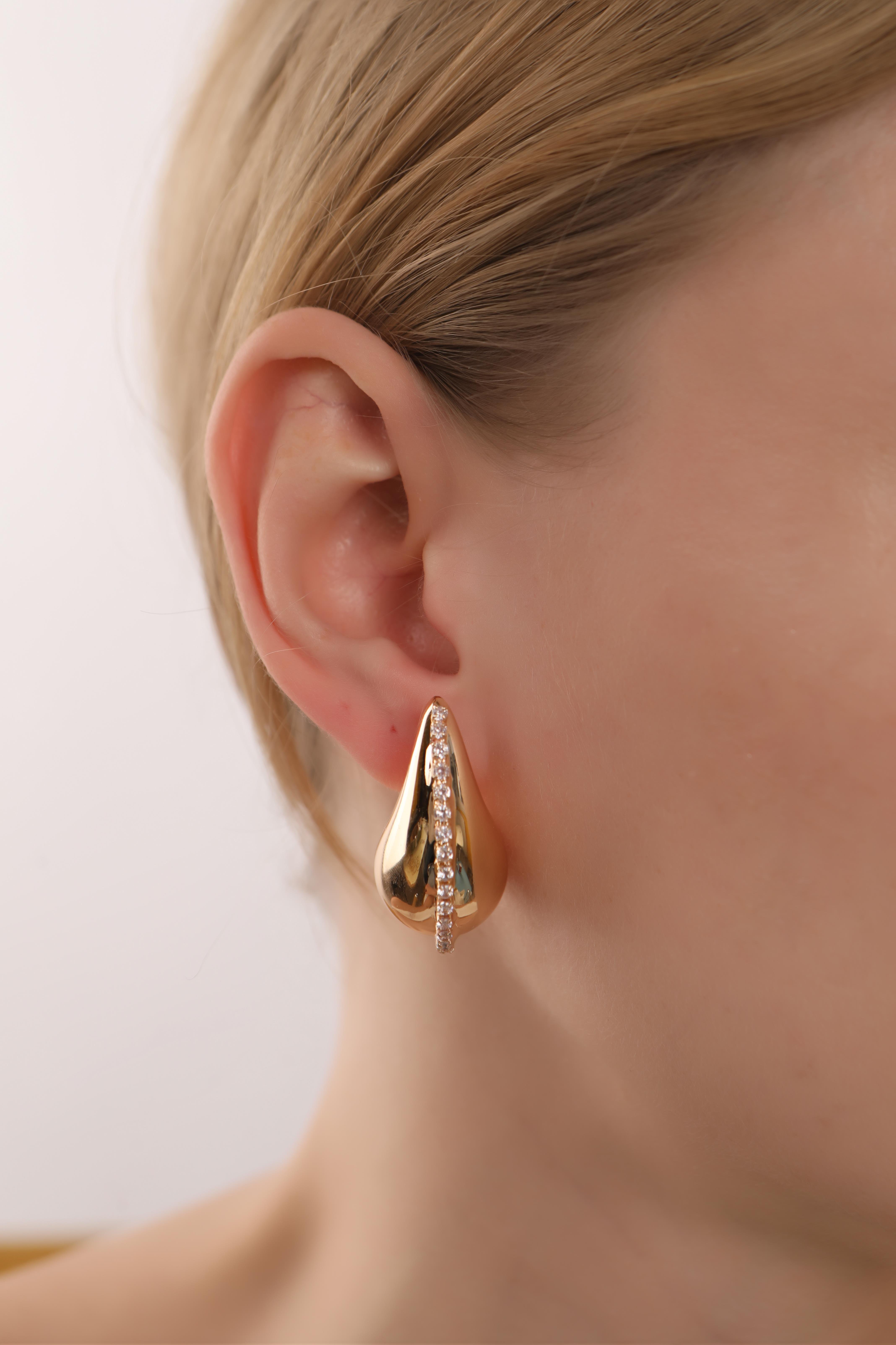 Altın Kaplama Zirkon Taşlı Bottega Gözyaşı Damlası Küpe