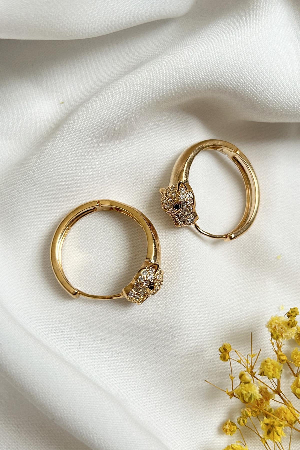 Gold Plated Zircon Stone Tiger Earrings