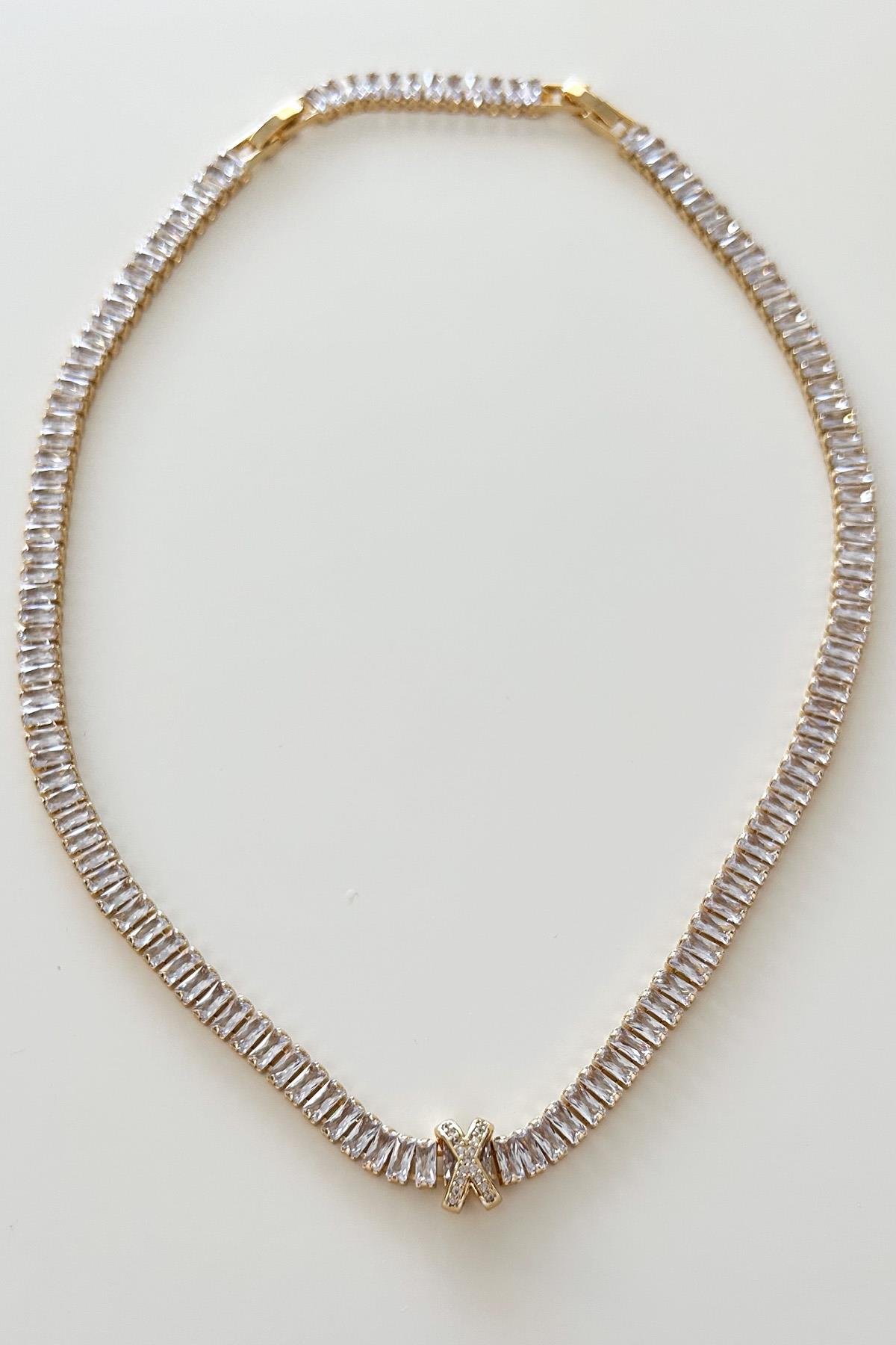 Baget Taşlı Su Yolu Xoxo Çelik Kolye