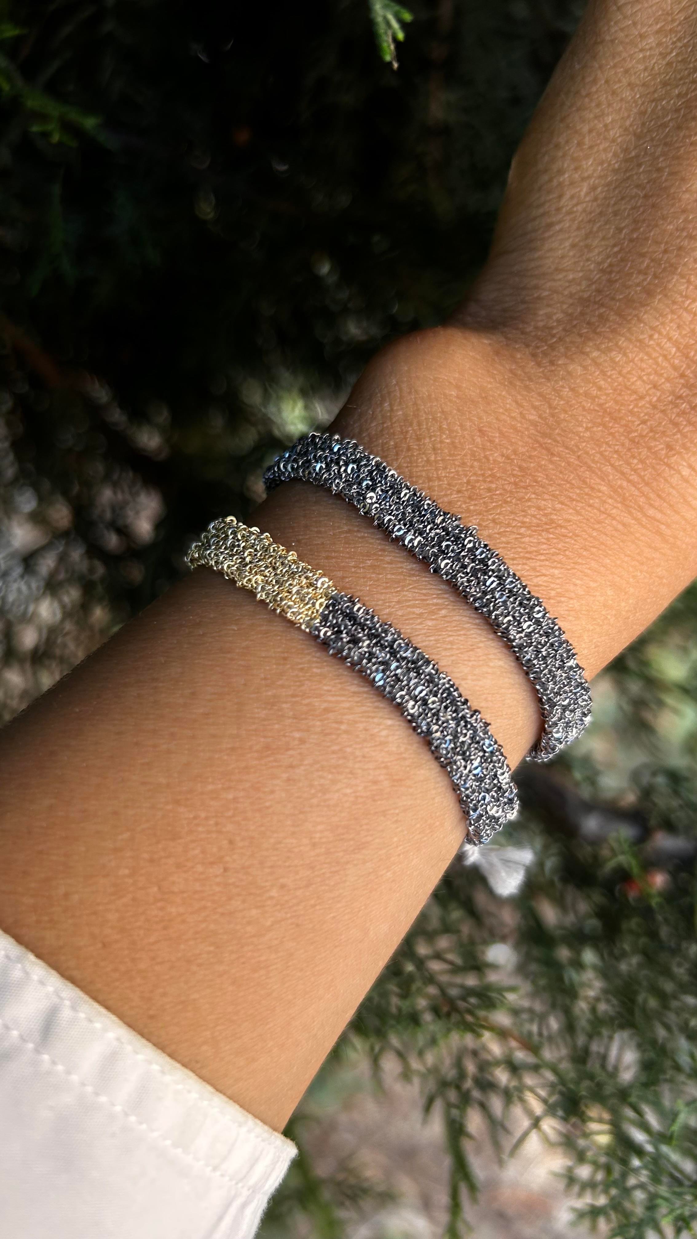 El Emeği Unisex Füme Gold Renk Detaylı Dokuma Zincir Bileklik İkili Kombin