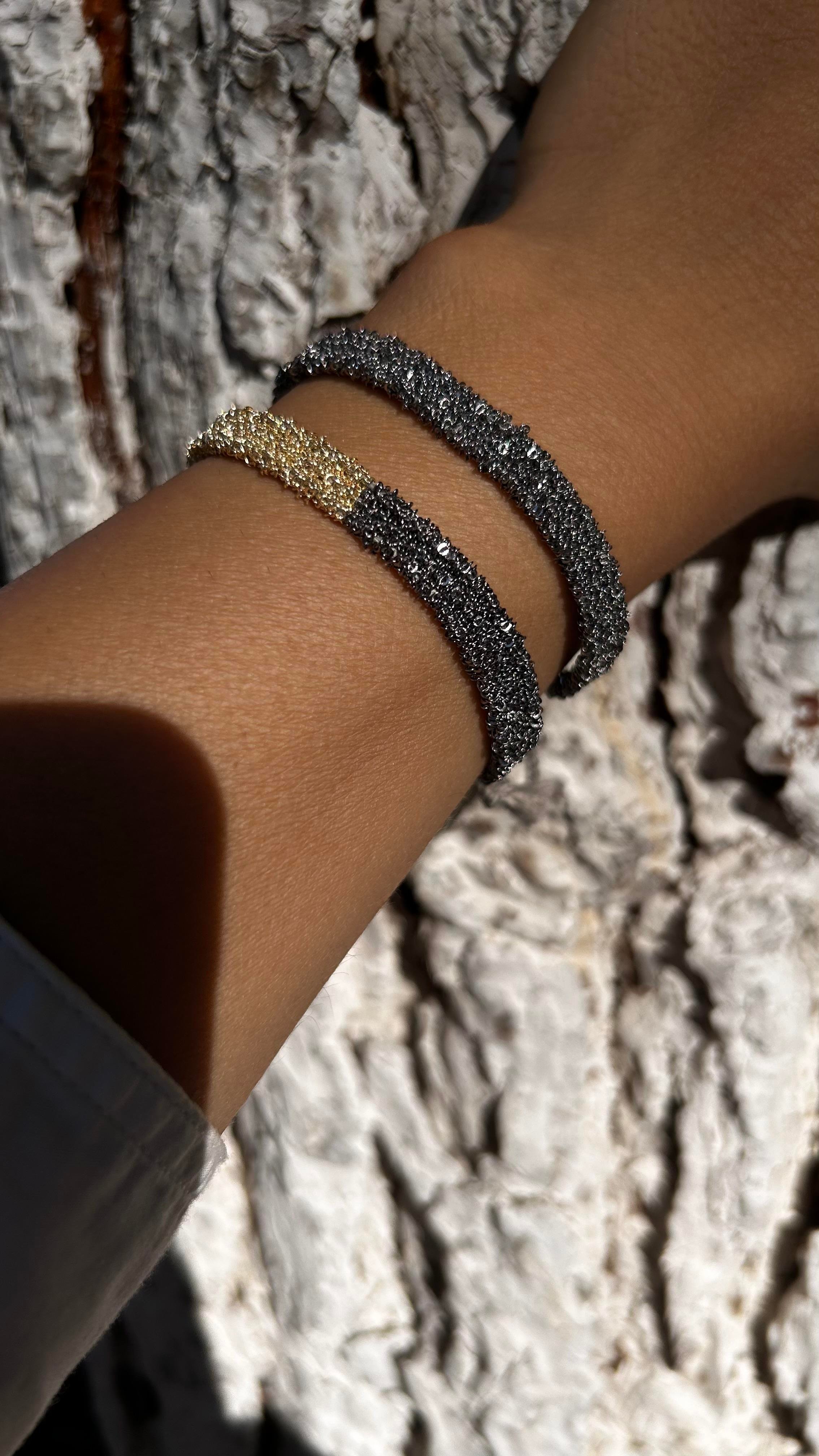 El Emeği Unisex Füme Gold Renk Detaylı Dokuma Zincir Bileklik İkili Kombin