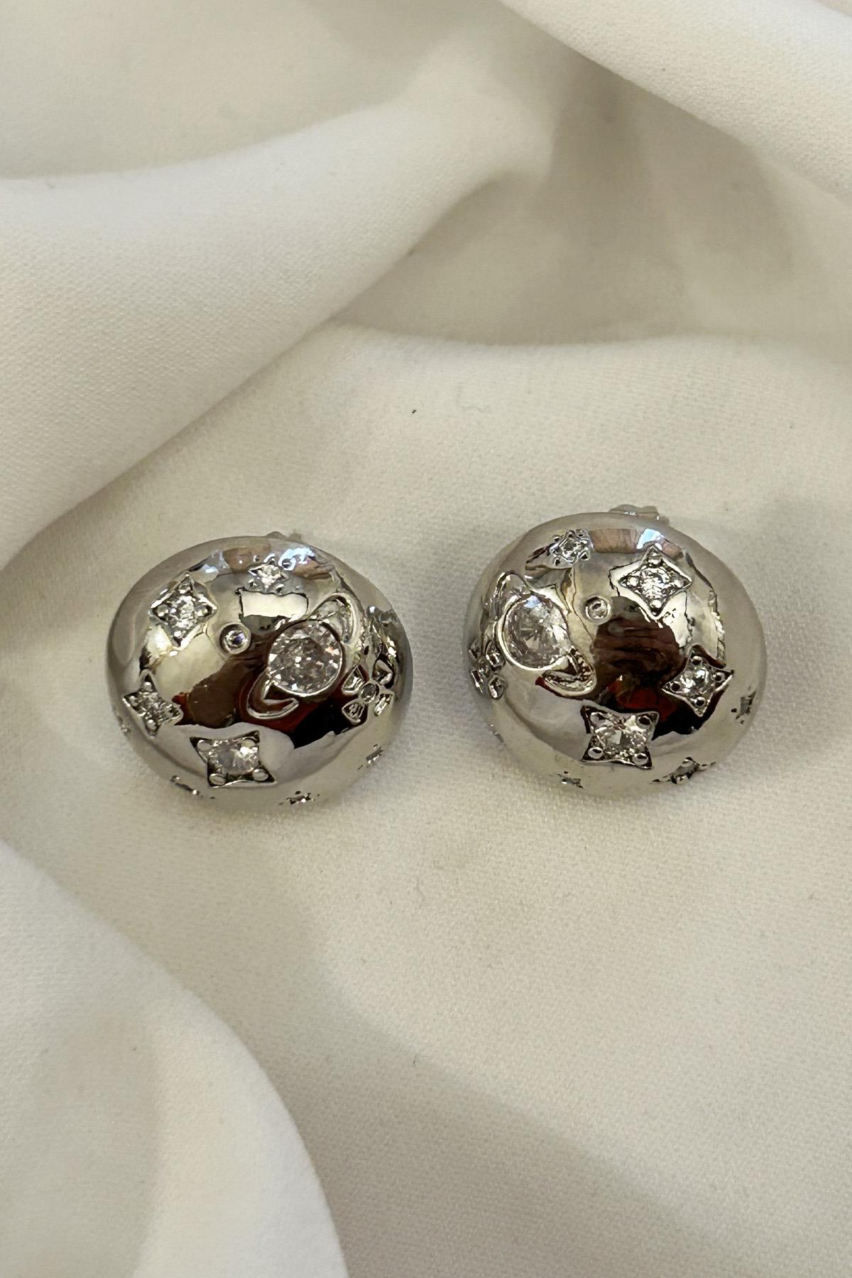 Gümüş Renk Zirkon Taşlı Basic Küpe