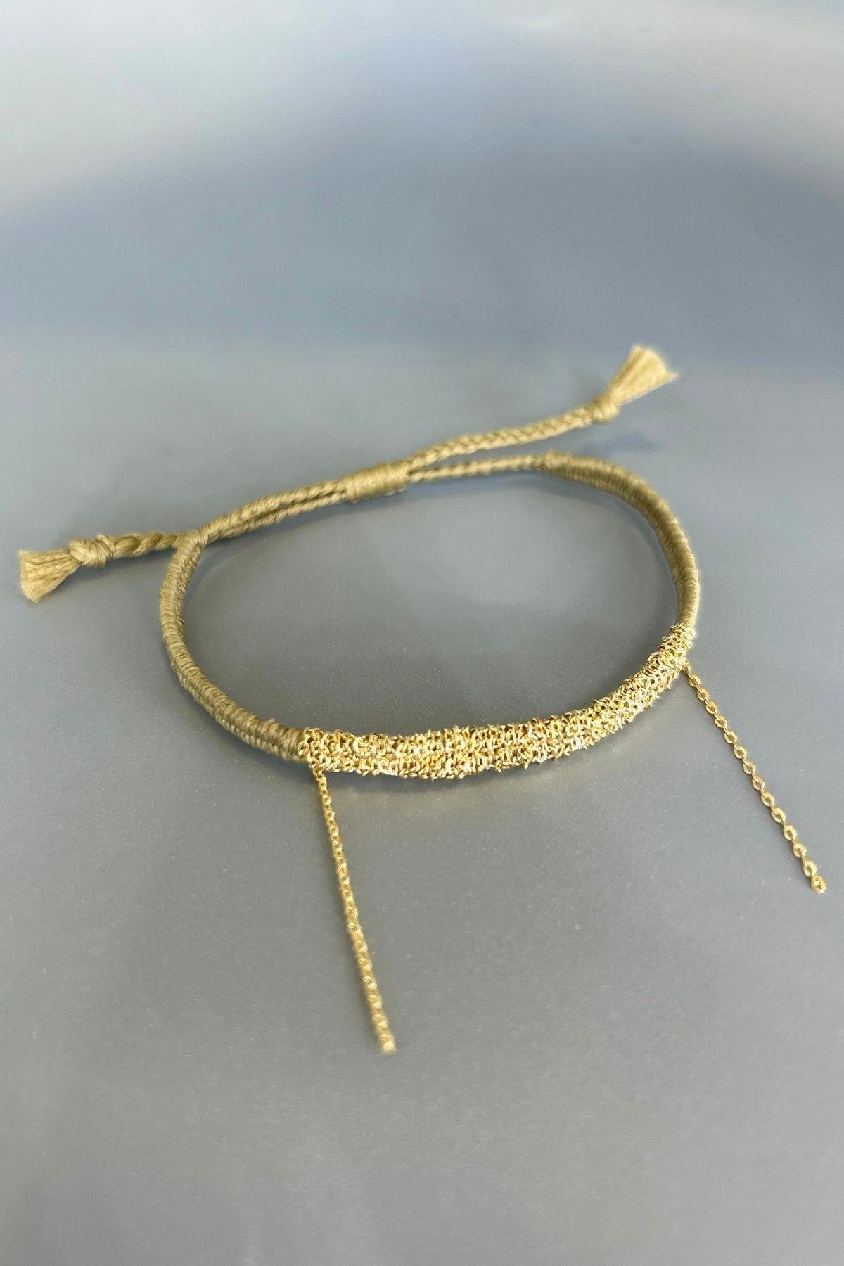 Handmade Açık Kahve Dokuma Zincir Sallantılı Kılçık Bileklik