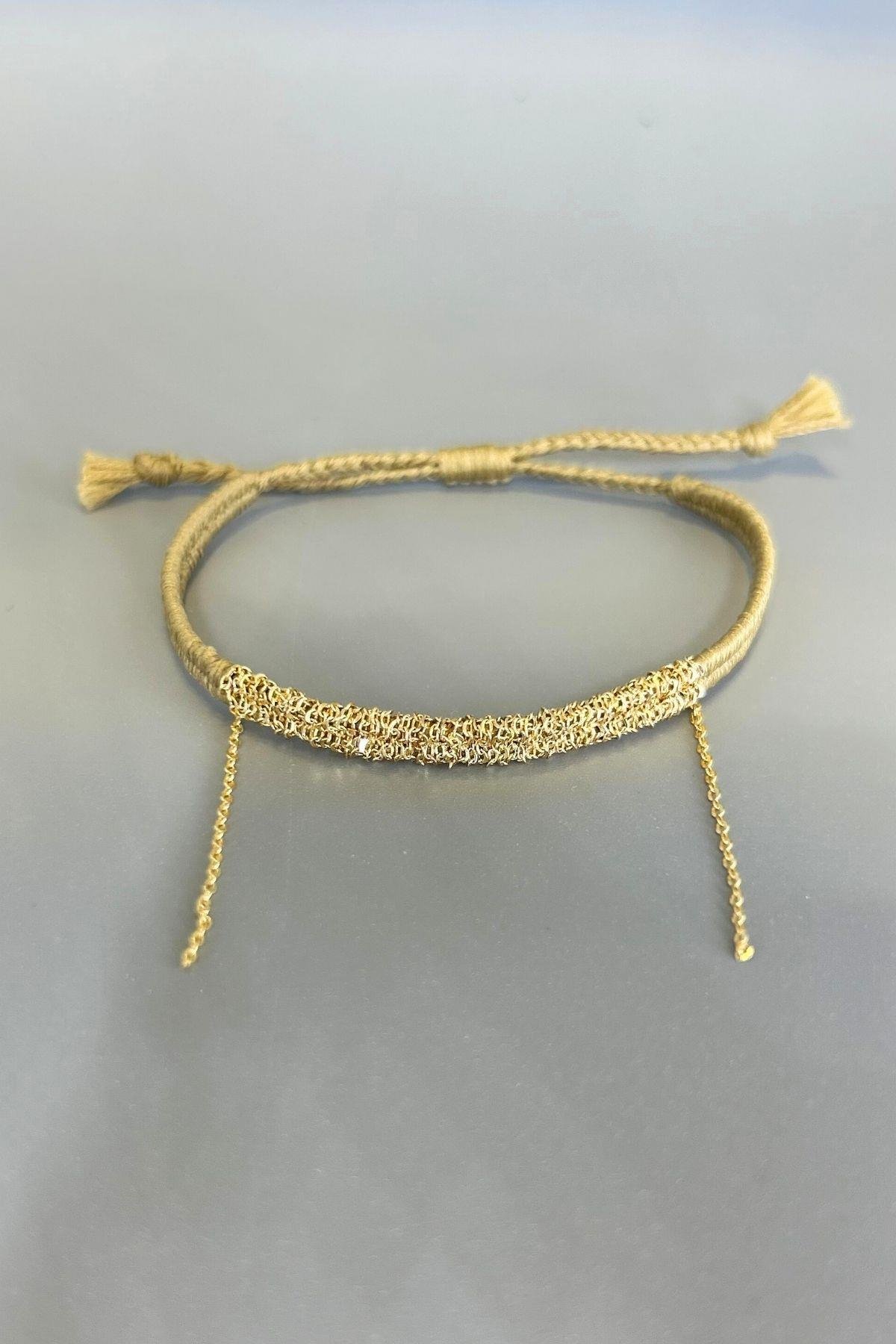 Handmade Açık Kahve Dokuma Zincir Sallantılı Kılçık Bileklik