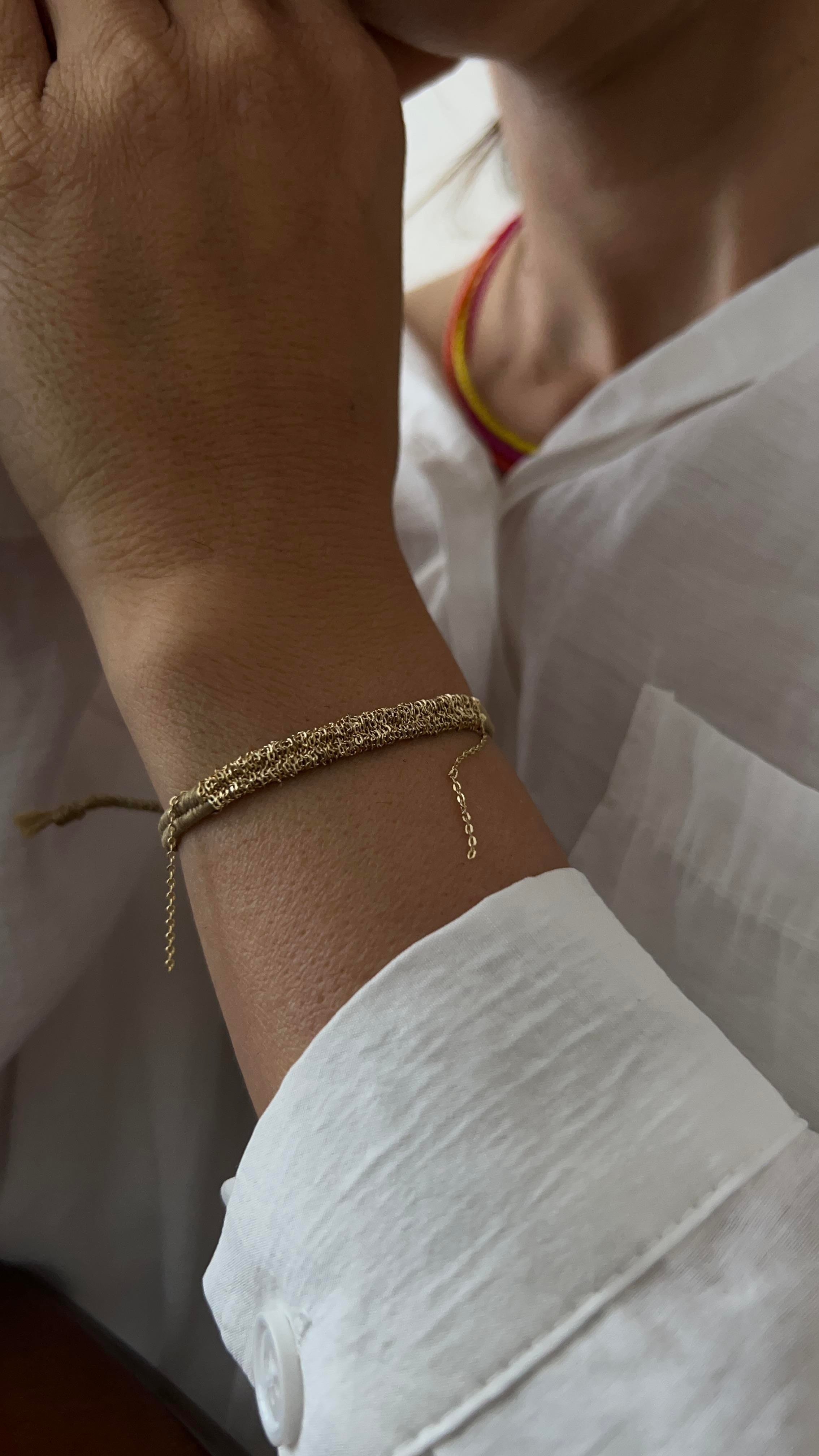 Handmade Açık Kahve Dokuma Zincir Sallantılı Kılçık Bileklik