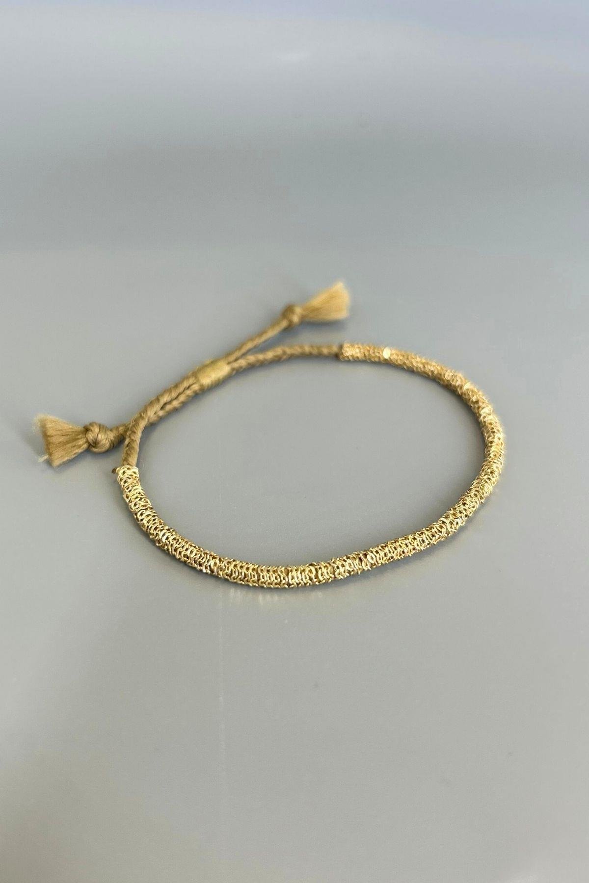 Handmade Açık Kahve İp Dolama Zincir Bileklik