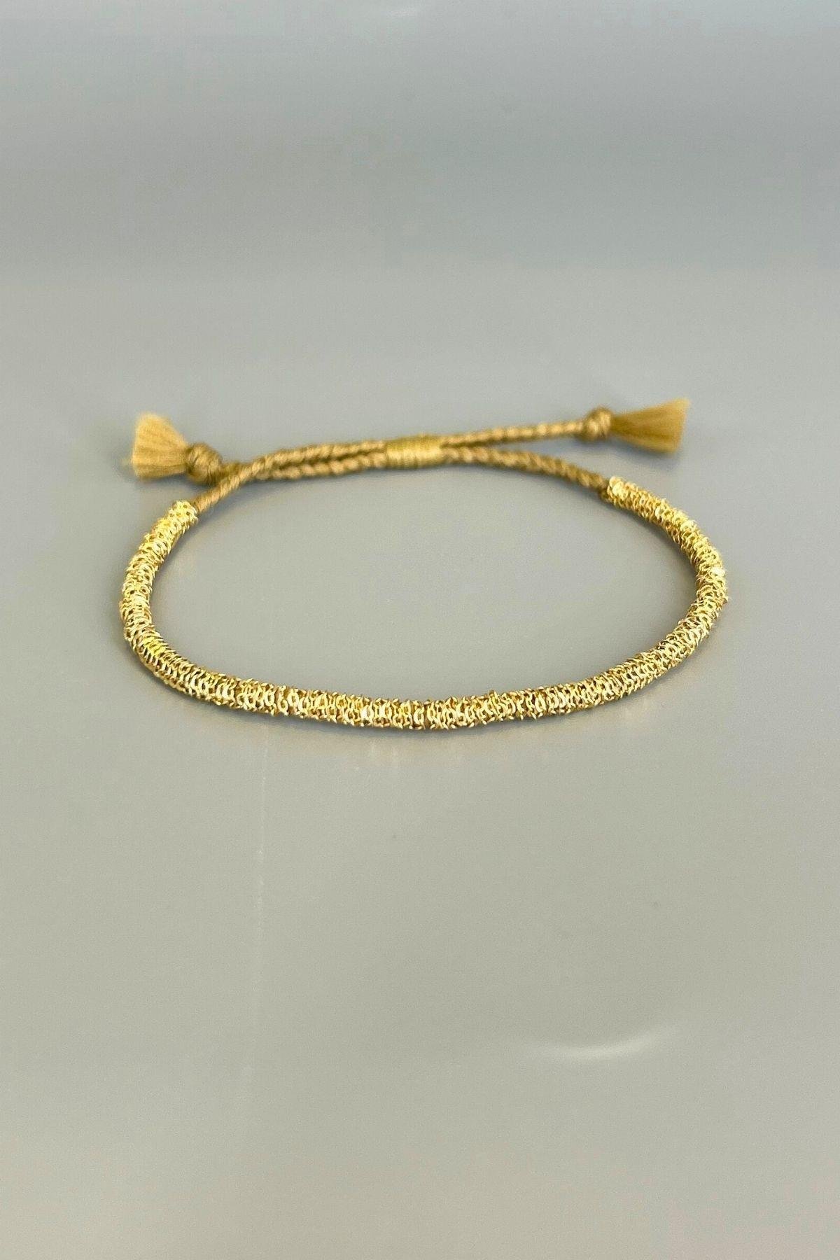 Handmade Açık Kahve İp Dolama Zincir Bileklik