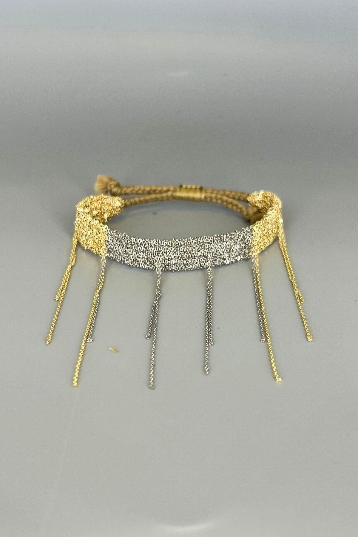 Handmade Dokuma Gold Gümüş Zincir Bileklik