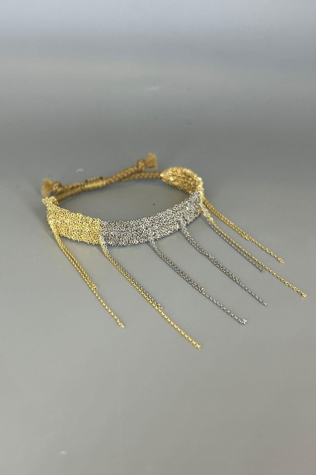 Handmade Dokuma Gold Gümüş Zincir Bileklik