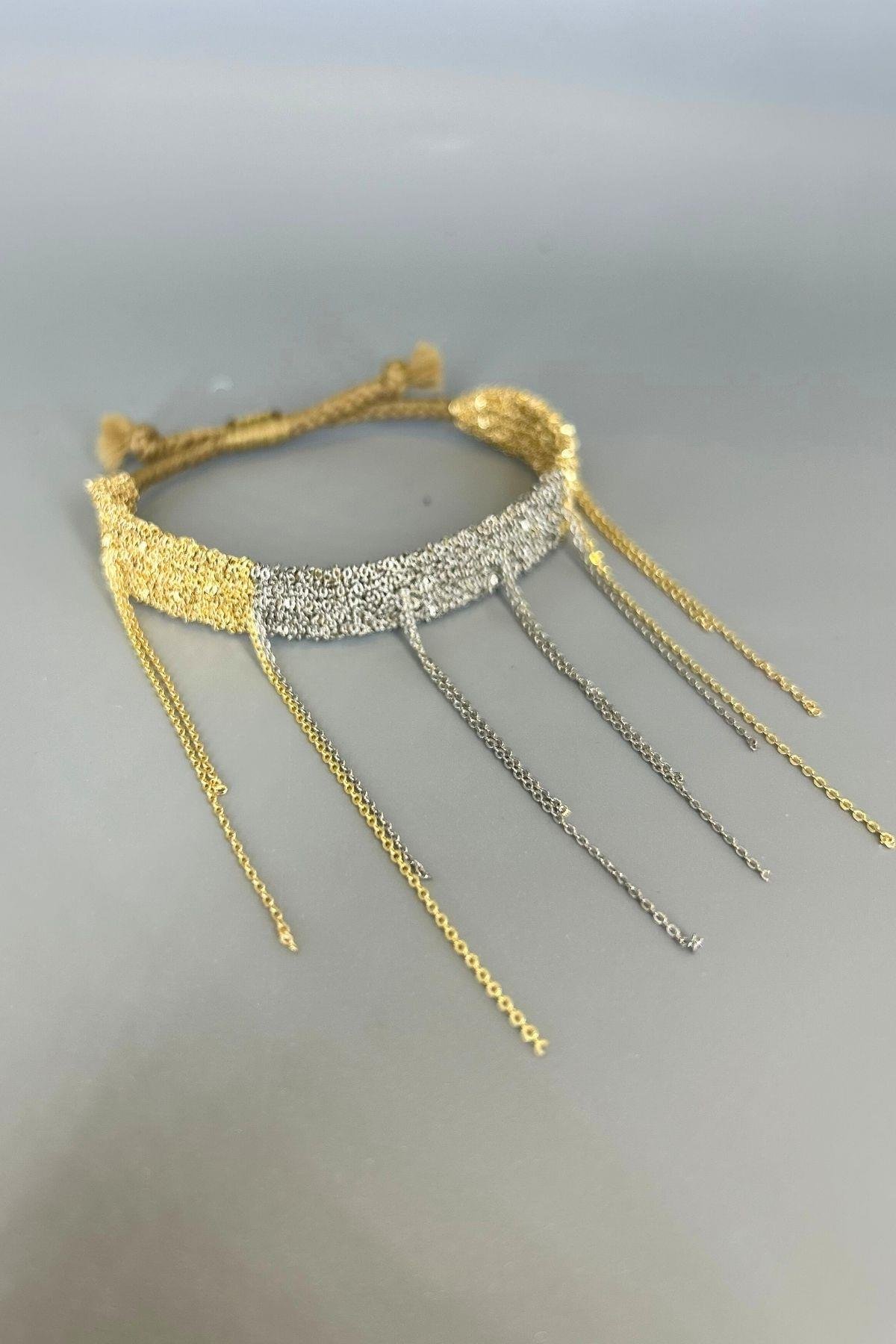 Handmade Dokuma Gold Gümüş Zincir Bileklik