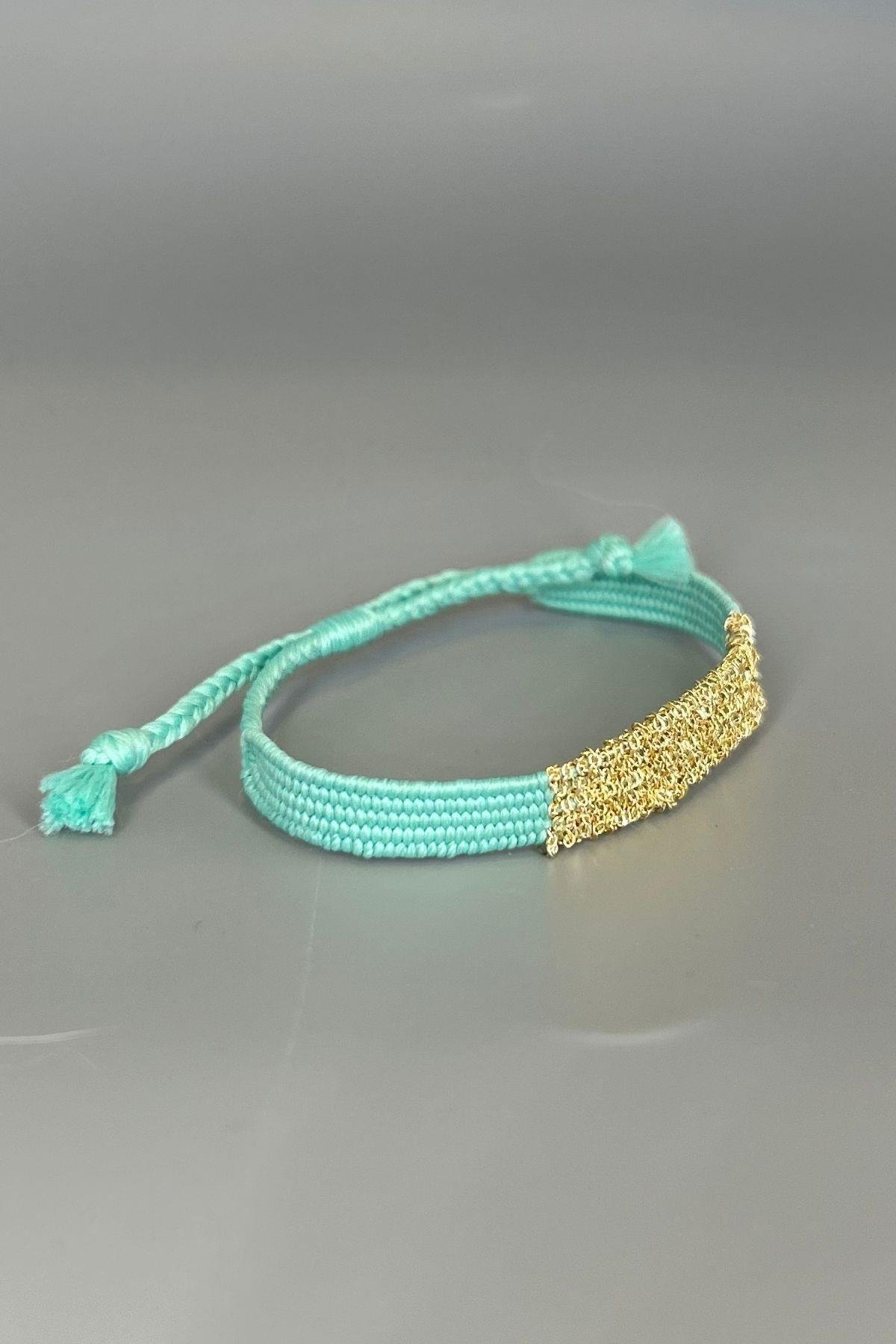 Handmade Dokuma İp ve Zincir Dokuma Açık Mavi Bilezik