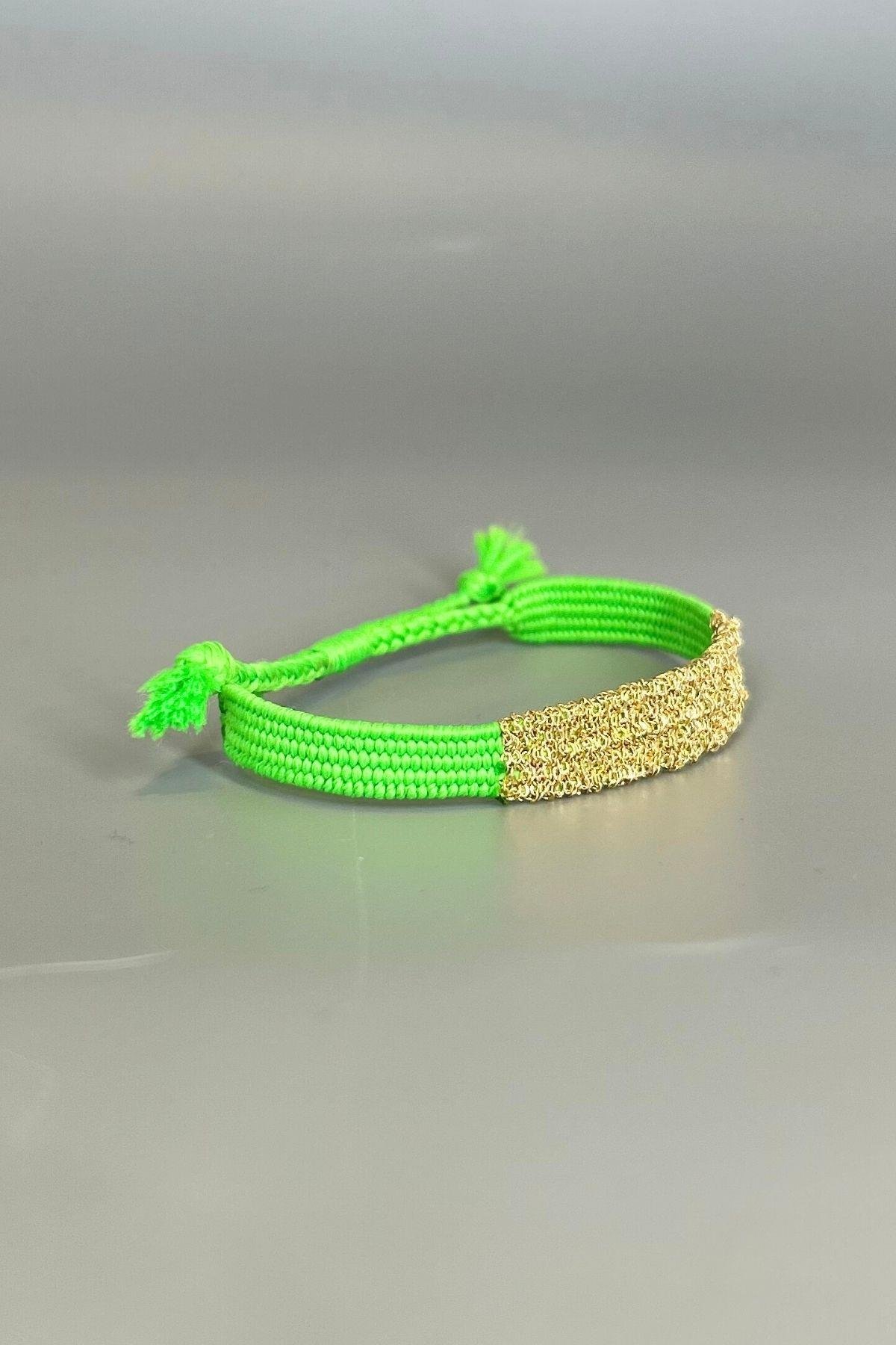 Handmade Dokuma İp ve Zincir Dokuma Fıstık Yeşili Bilezik