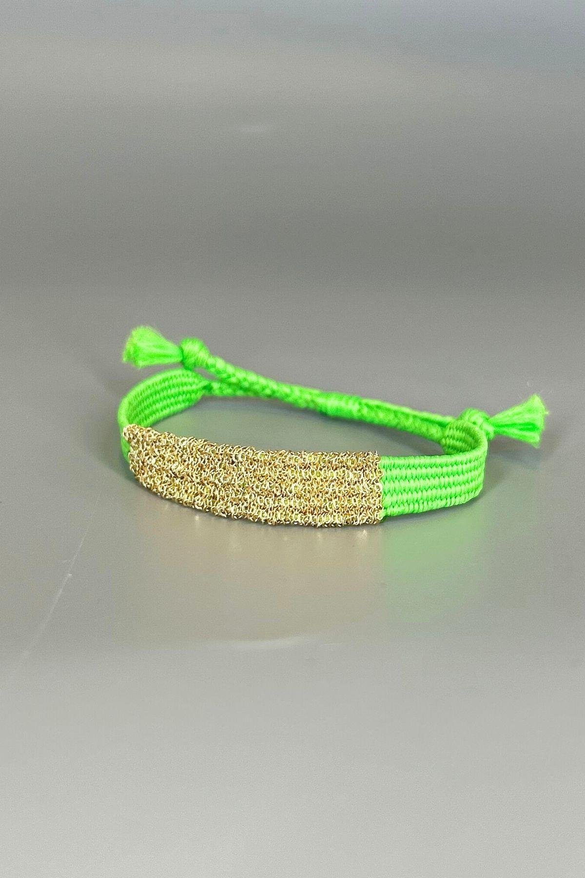 Handmade Dokuma İp ve Zincir Dokuma Fıstık Yeşili Bilezik