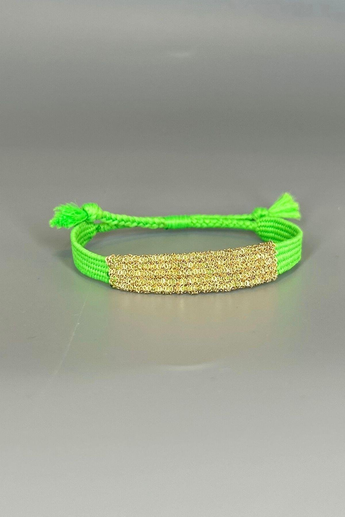 Handmade Dokuma İp ve Zincir Dokuma Fıstık Yeşili Bilezik