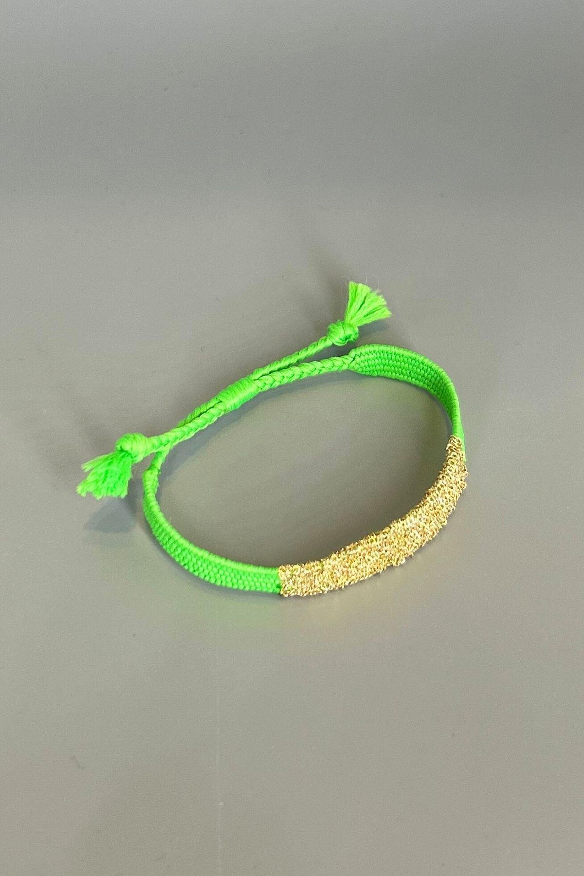 Handmade Dokuma İp ve Zincir Dokuma Fıstık Yeşili Bilezik