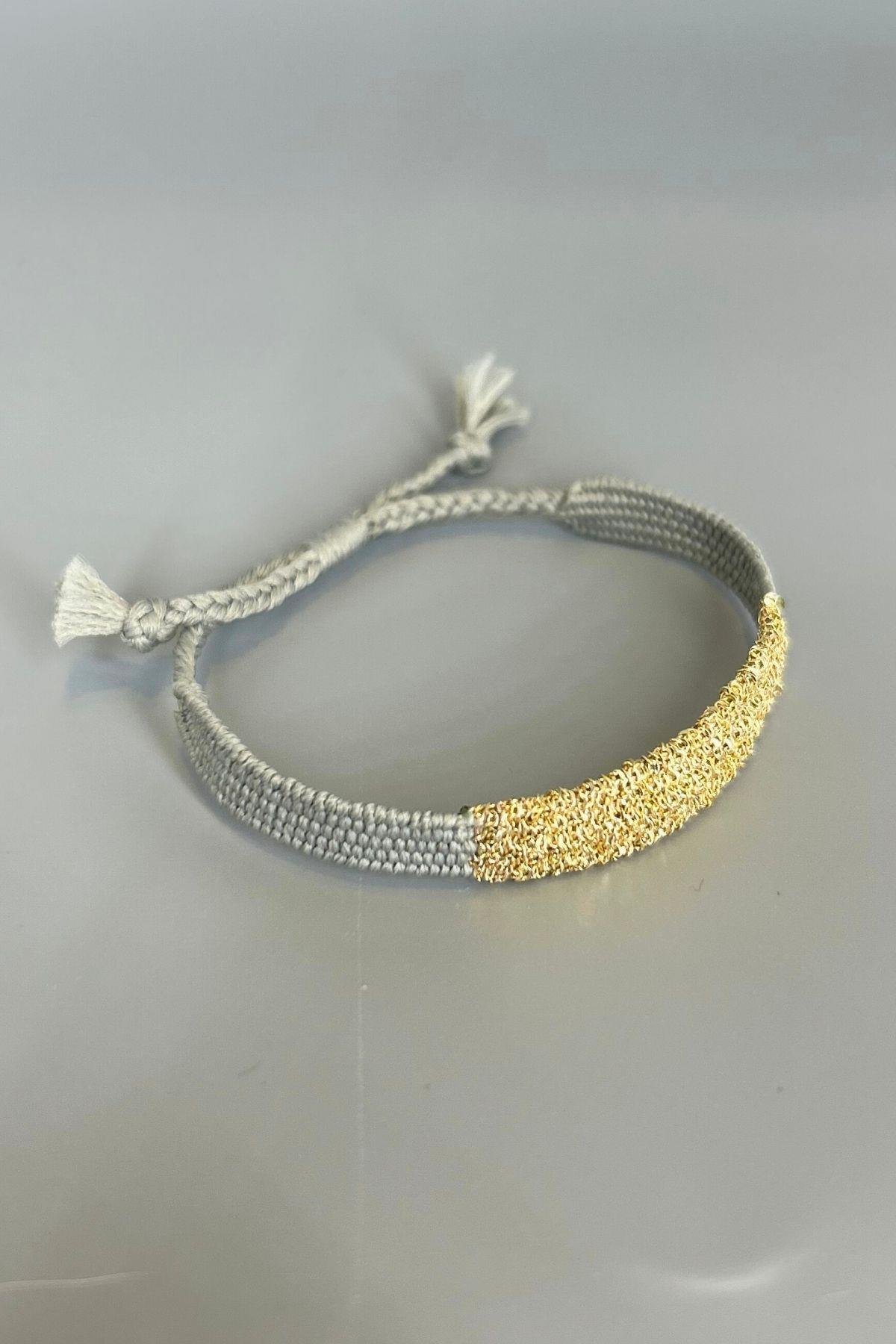 Handmade Dokuma İp ve Zincir Dokuma Gri Bilezik