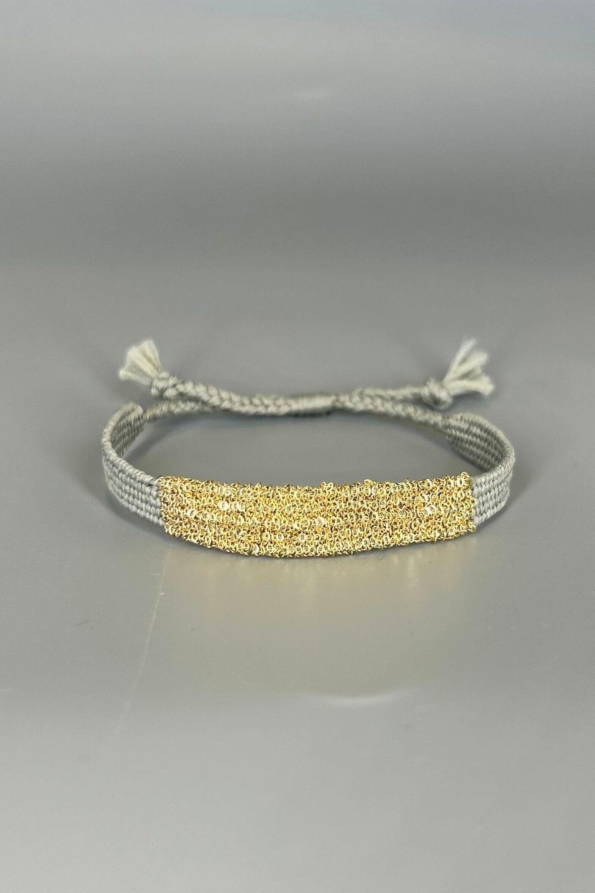 Handmade Dokuma İp ve Zincir Dokuma Gri Bilezik