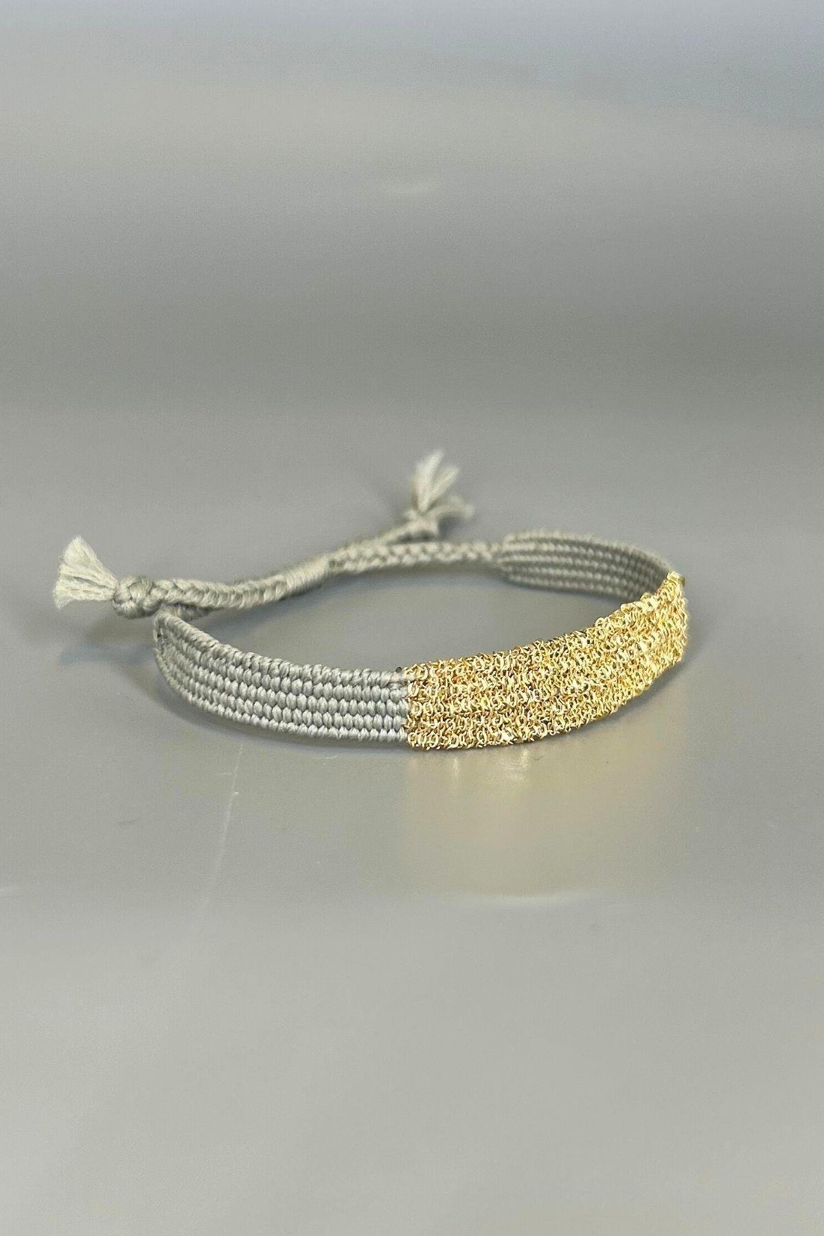 Handmade Dokuma İp ve Zincir Dokuma Gri Bilezik