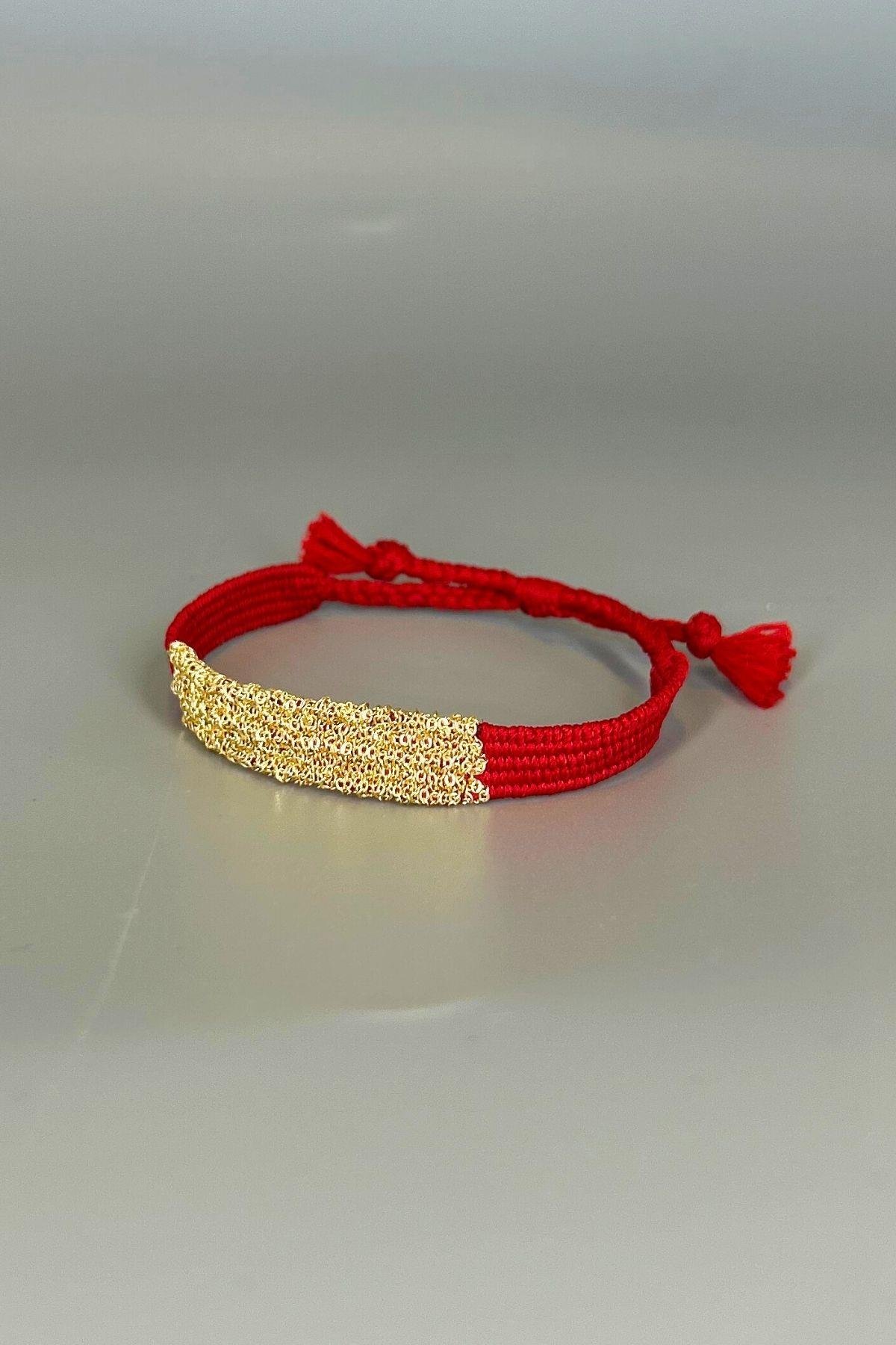 Handmade Dokuma İp ve Zincir DokumaKırmızı Bilezik