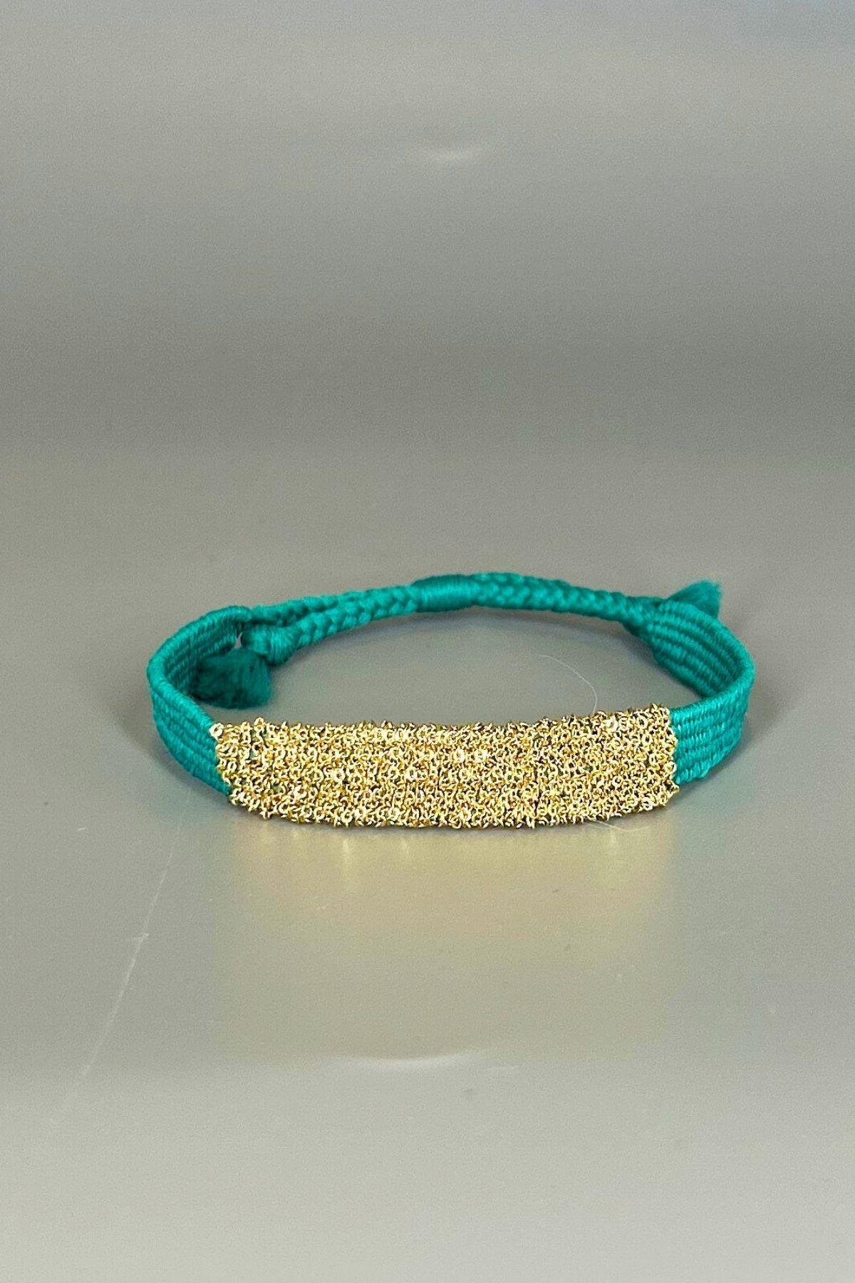 Handmade Dokuma İp ve Zincir Dokuma Mavi Bilezik