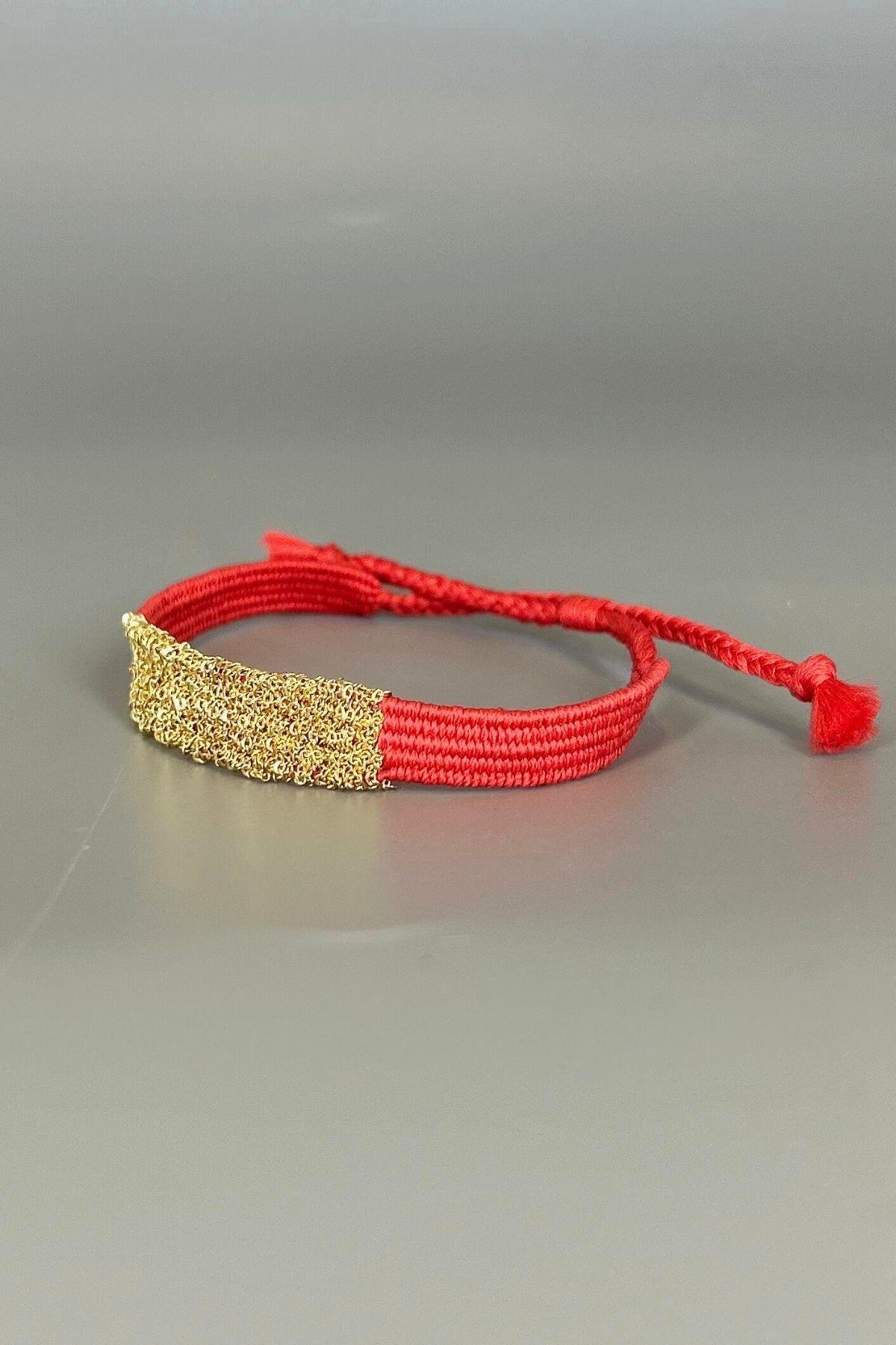 Handmade Dokuma İp ve Zincir Dokuma Nar Çiçeği Bilezik