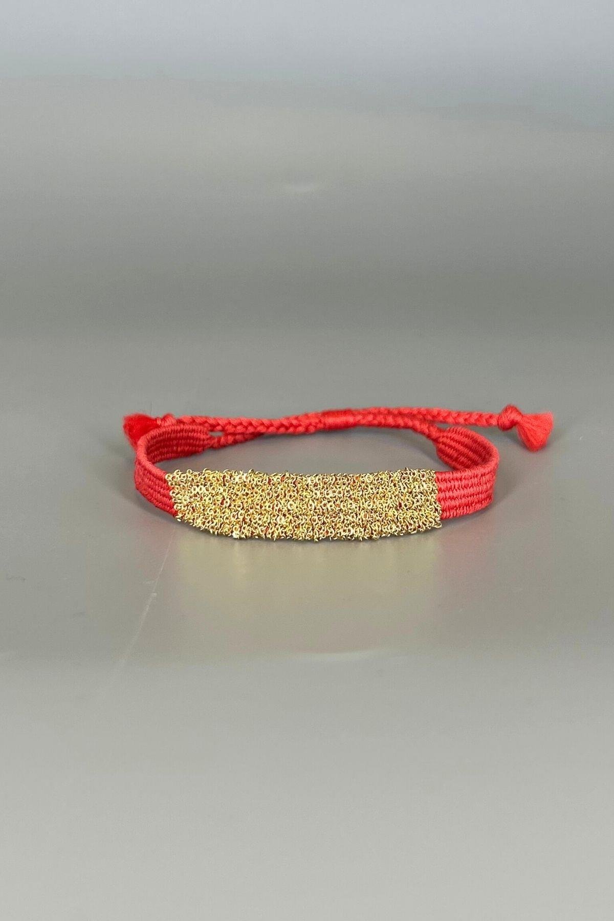 Handmade Dokuma İp ve Zincir Dokuma Nar Çiçeği Bilezik