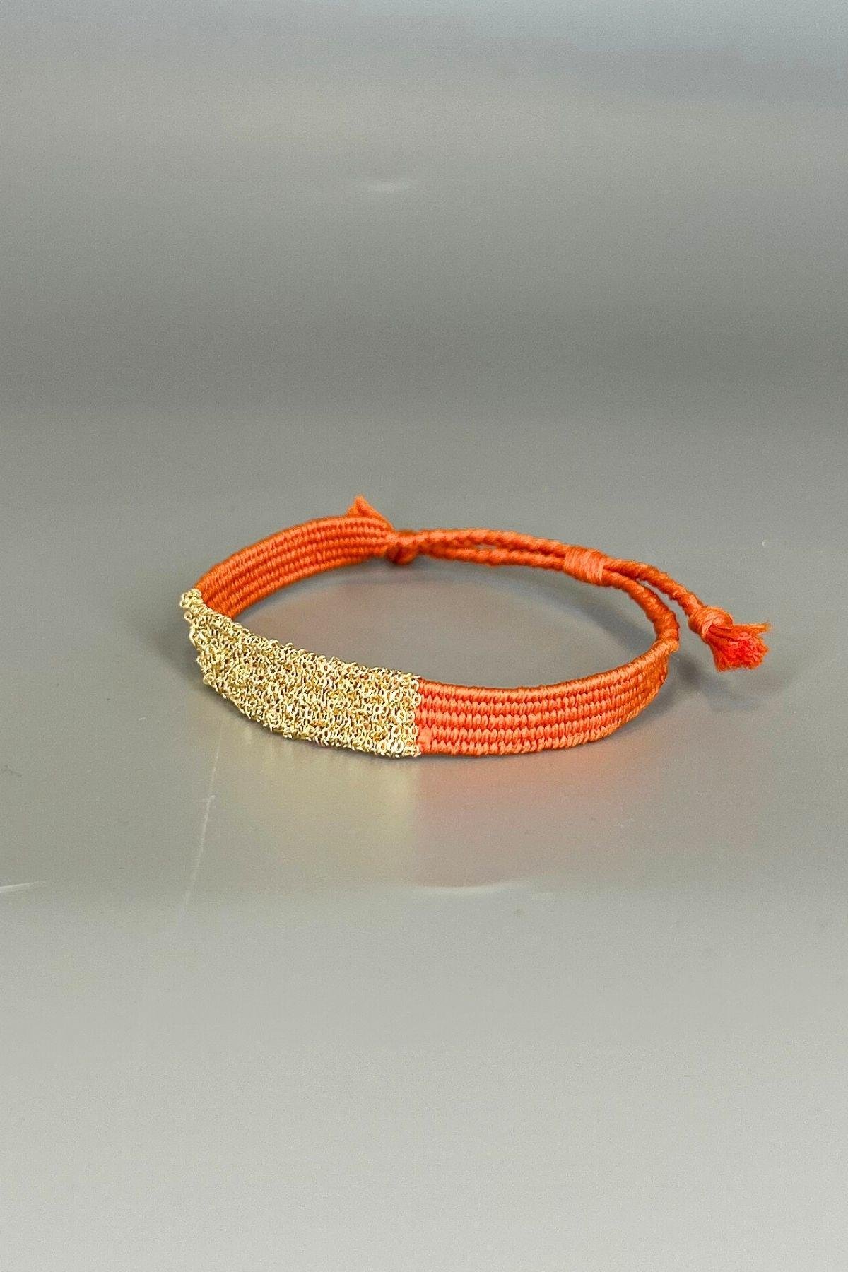 Handmade Dokuma İp ve Zincir Dokuma Turuncu Bilezik