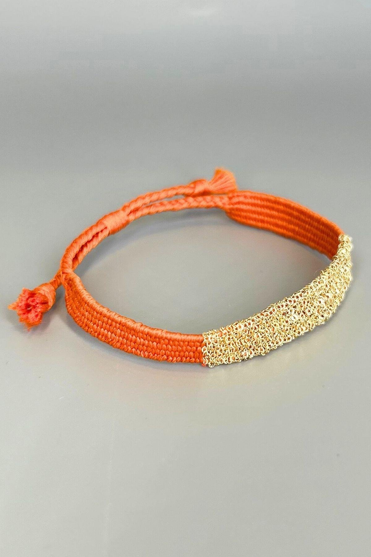 Handmade Dokuma İp ve Zincir Dokuma Turuncu Bilezik