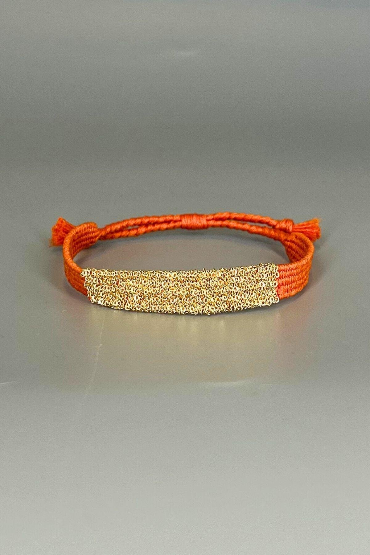 Handmade Dokuma İp ve Zincir Dokuma Turuncu Bilezik